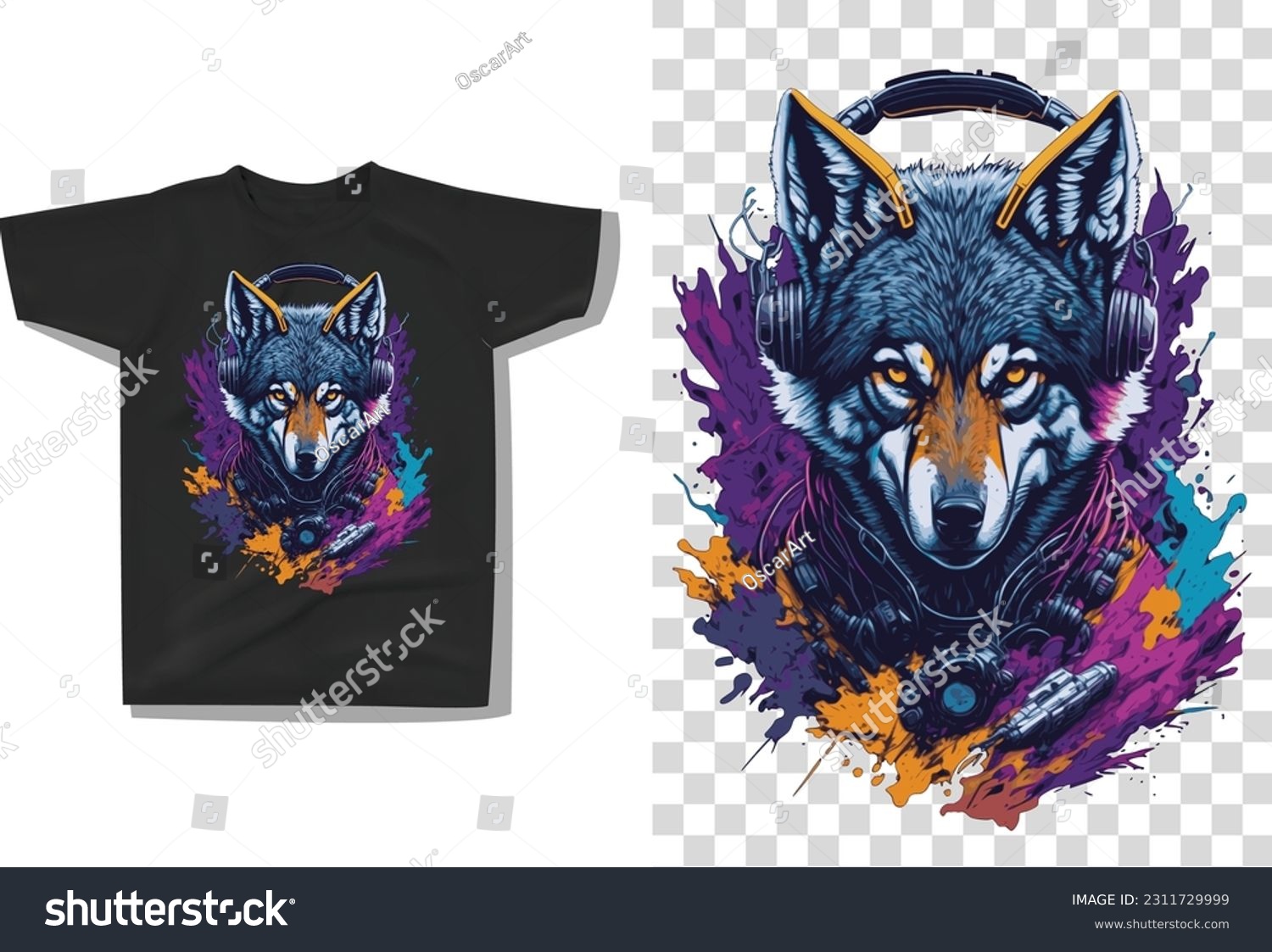 SVG of Wolf Head With Headphone T-shirt, Wolf T-shirt Design, Illustration Vector Art svg