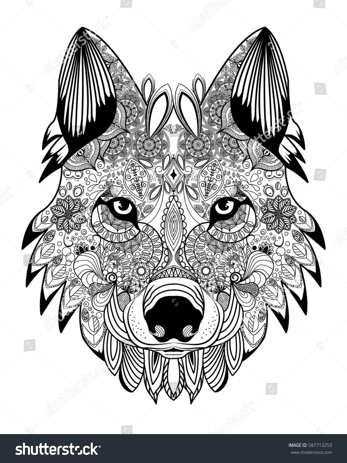 SVG of Wolf head zentangle svg