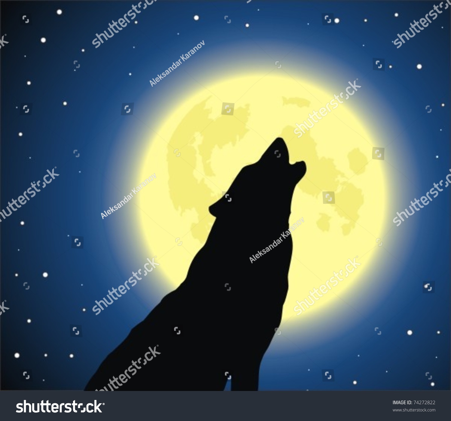 Wolf Howling Moon Stock Vector 74272822 - Shutterstock