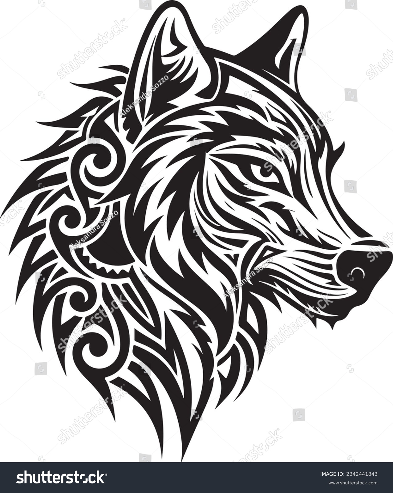 SVG of wolf mandala head, tatoo pattern, doodle ornament svg
