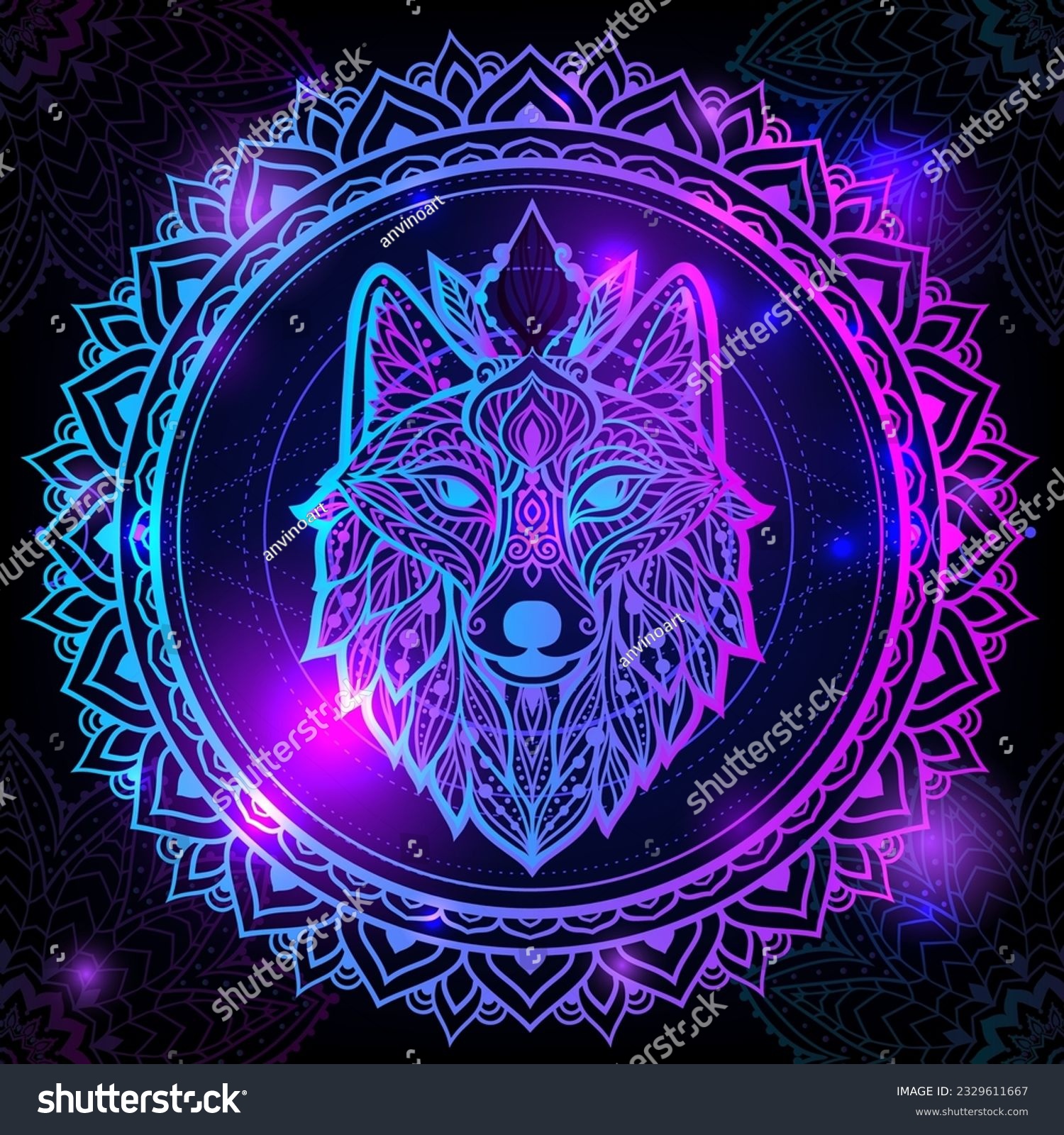 SVG of Wolf mandala. Vector illustration. Adult coloring page. Spiritual Animal in Zen boho style. Psychedelic  mystical print svg