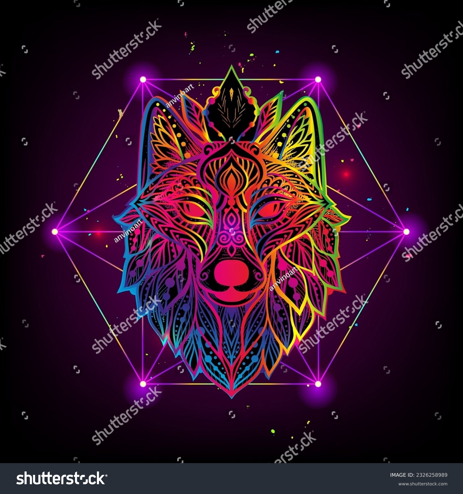SVG of Wolf mandala. Vector illustration. Esoteric Sacred geometry. Spiritual Animal in Zen boho style. Psychedelic mystical print svg