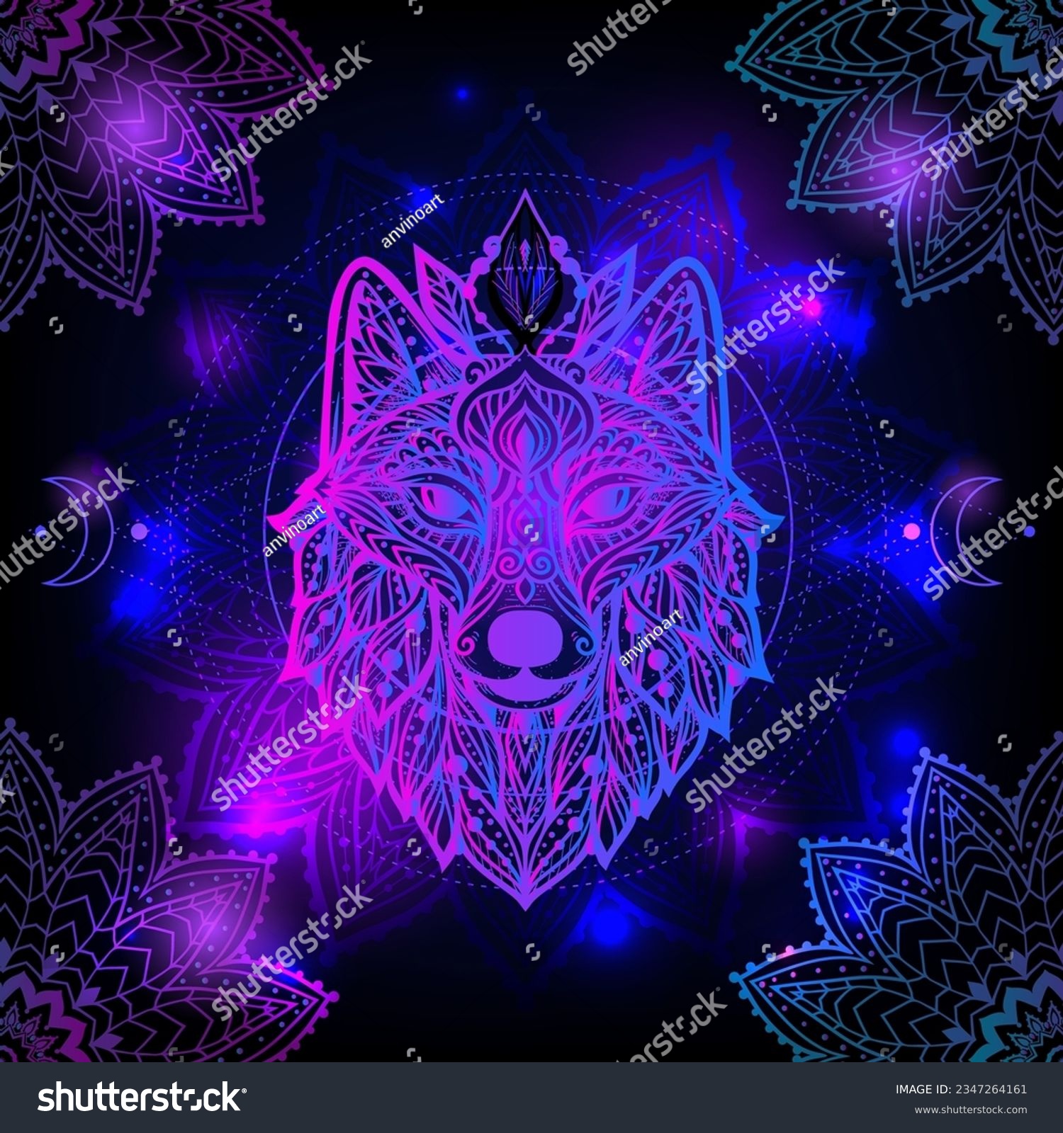 SVG of Wolf mandala. Vector illustration. Esoteric Sacred geometry. Spiritual Animal in Zen boho style. Psychedelic  mystical print svg