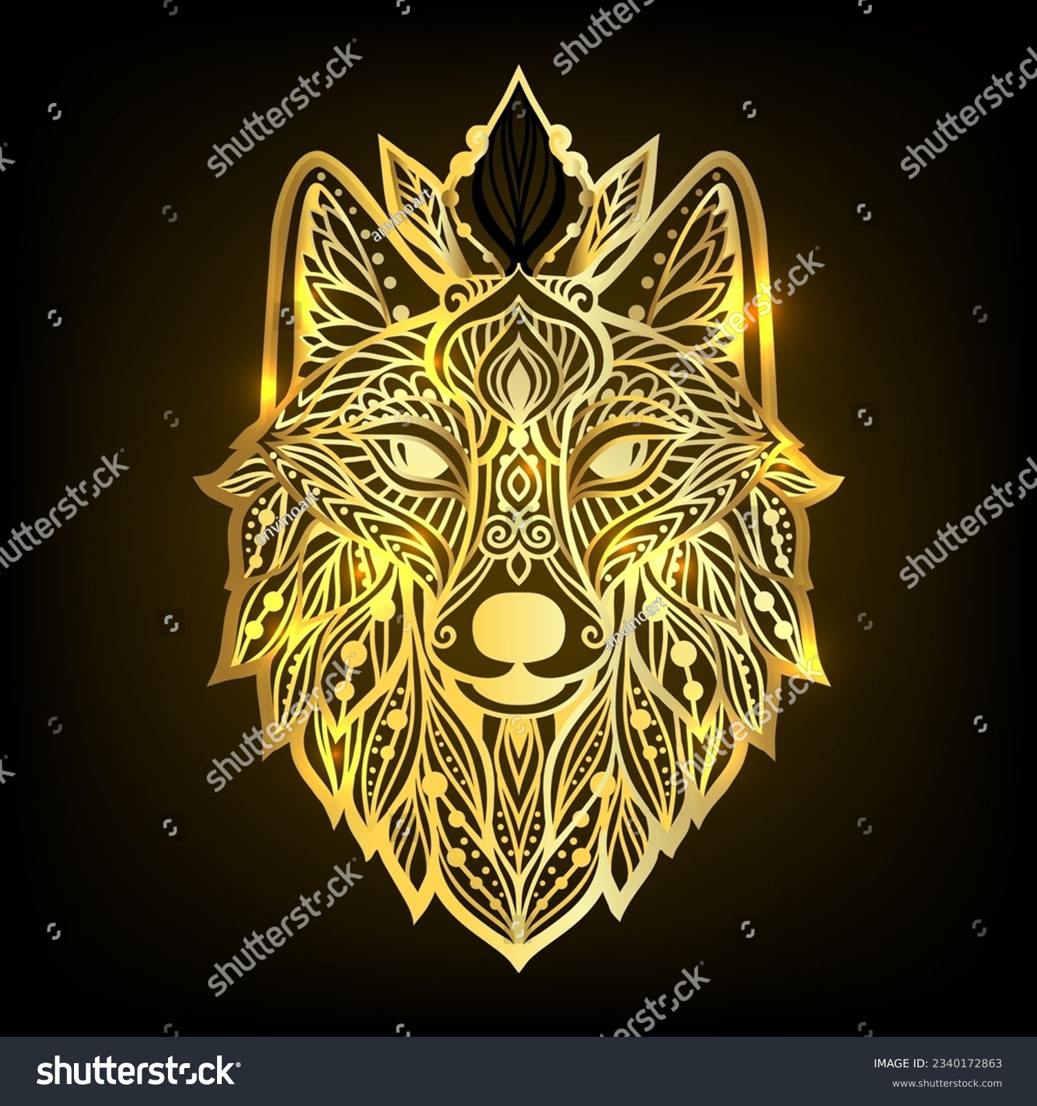 SVG of Wolf mandala. Vector illustration. Esoteric Sacred geometry. Spiritual Wild Animal in Zen boho style. Gold print svg