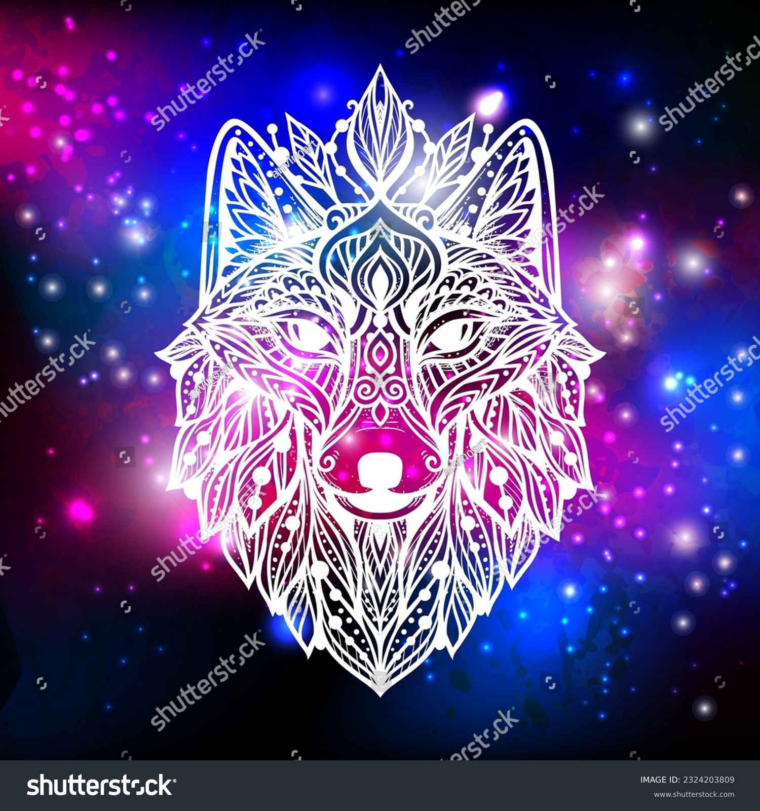 SVG of Wolf mandala. Vector illustration. Spiritual Animal in Zen boho style. Psychedelic mystical space print. Mystical totem svg