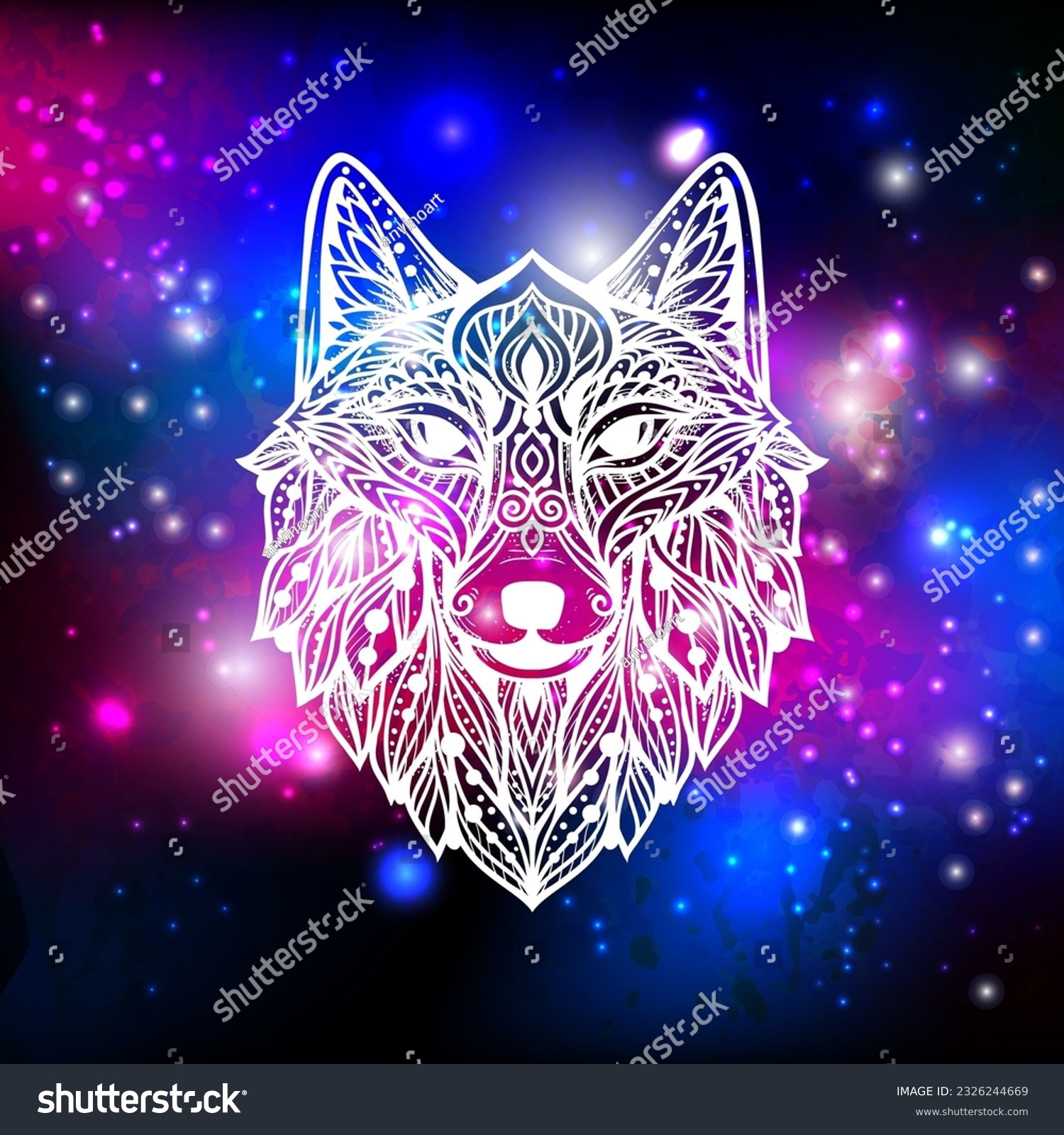 SVG of Wolf mandala. Vector illustration. Spiritual Animal in Zen boho style. Psychedelic mystical space print. Mystical totem svg
