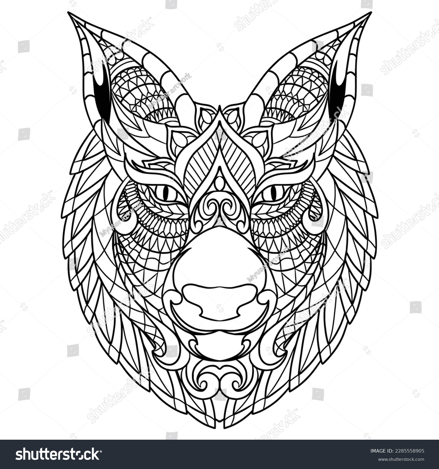 SVG of Wolf Mandala Zentangle Illustration in Lineal Style Coloring Book svg