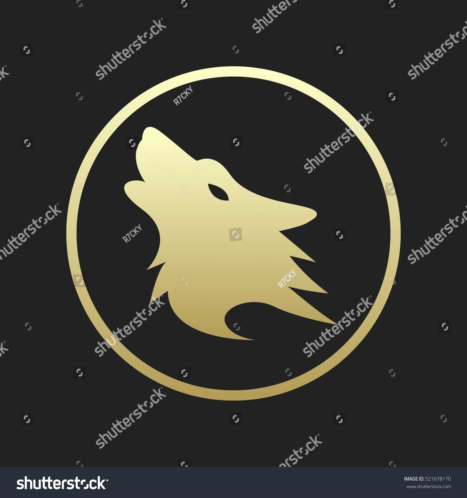 Wolf Silhouette Logo Gold Ring Stock Vector (Royalty Free) 521678170