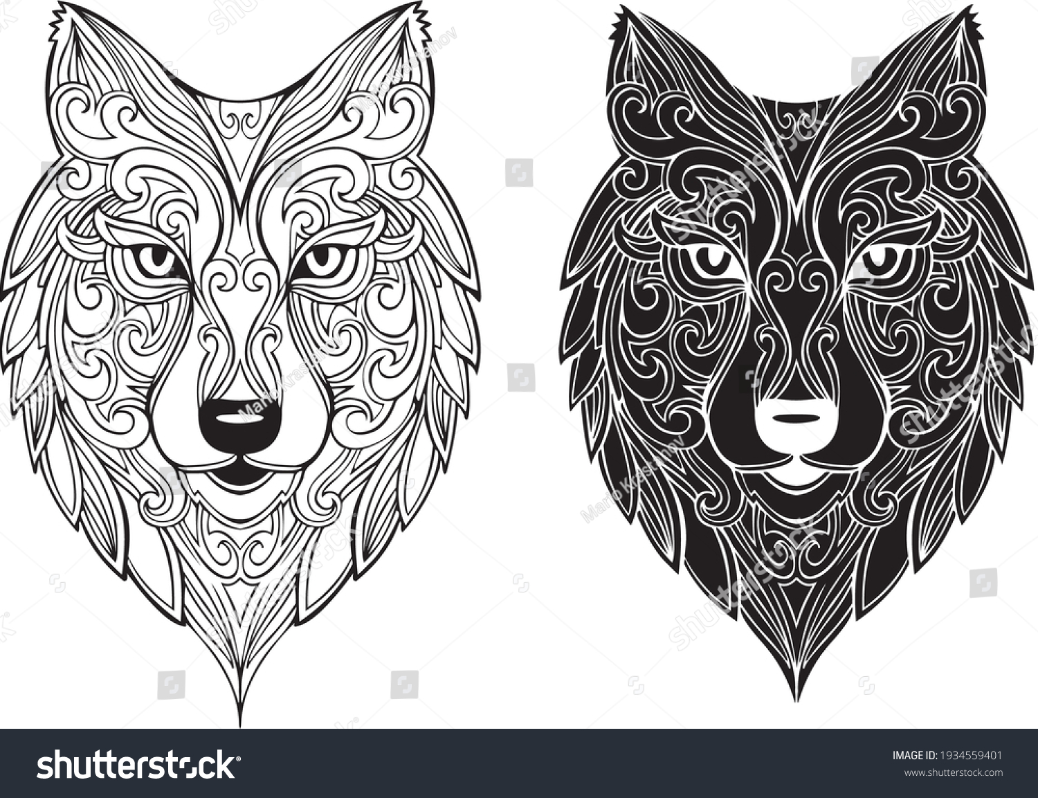 SVG of Wolfs black and white mandala  svg