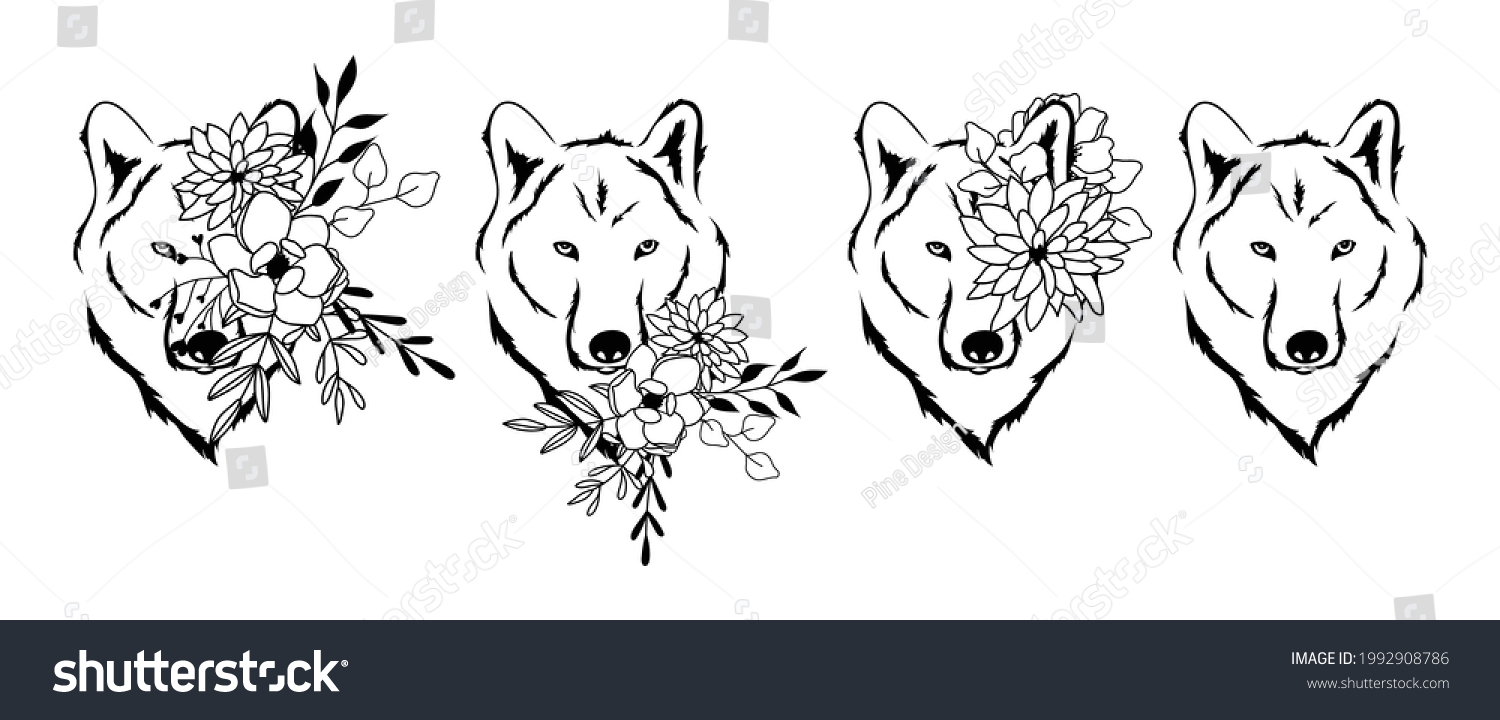 SVG of Wolves floral vector illustration set, flower animal svg