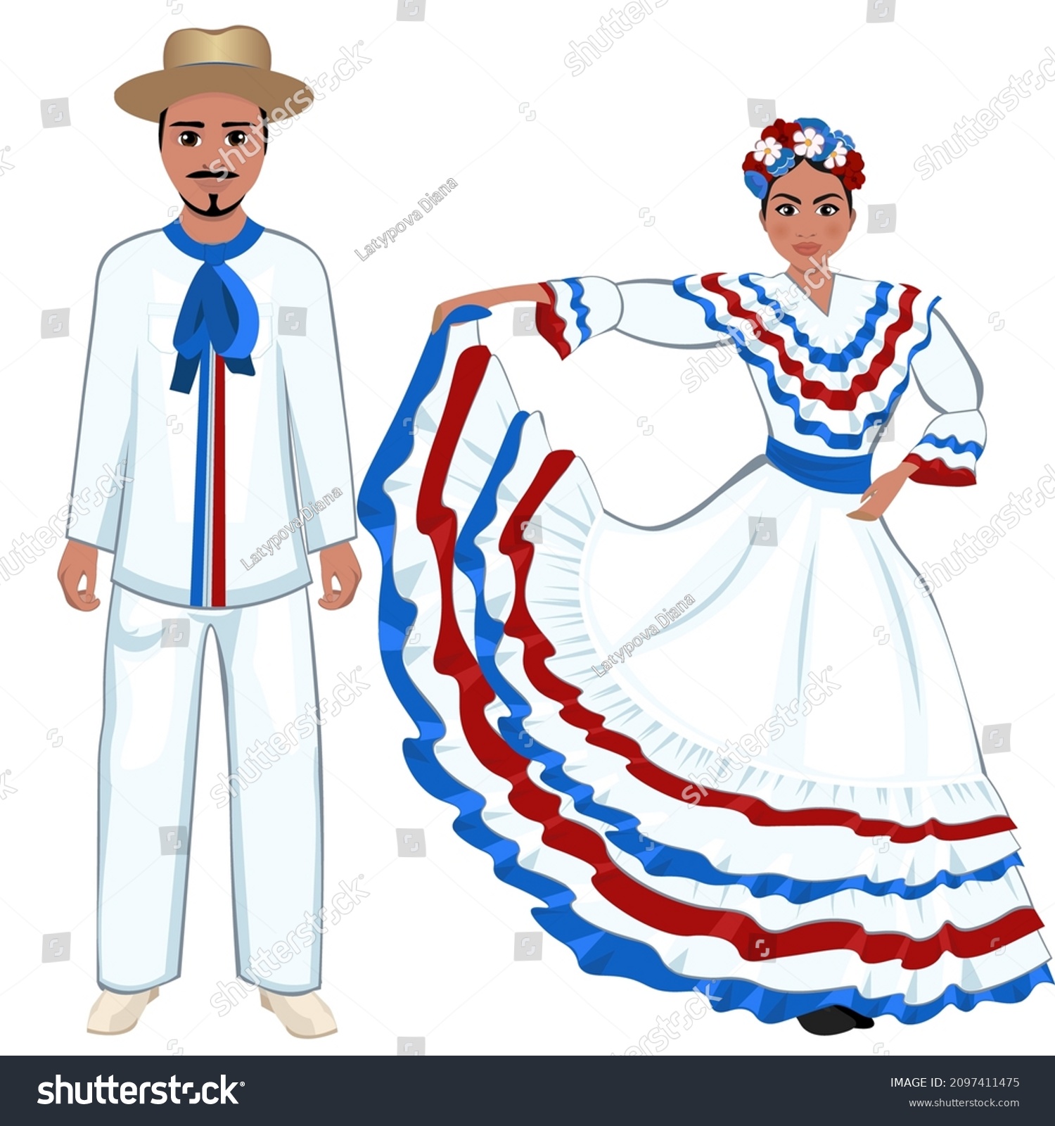 Woman Man Folk National Dominican Costumes Stock Vector (Royalty Free ...