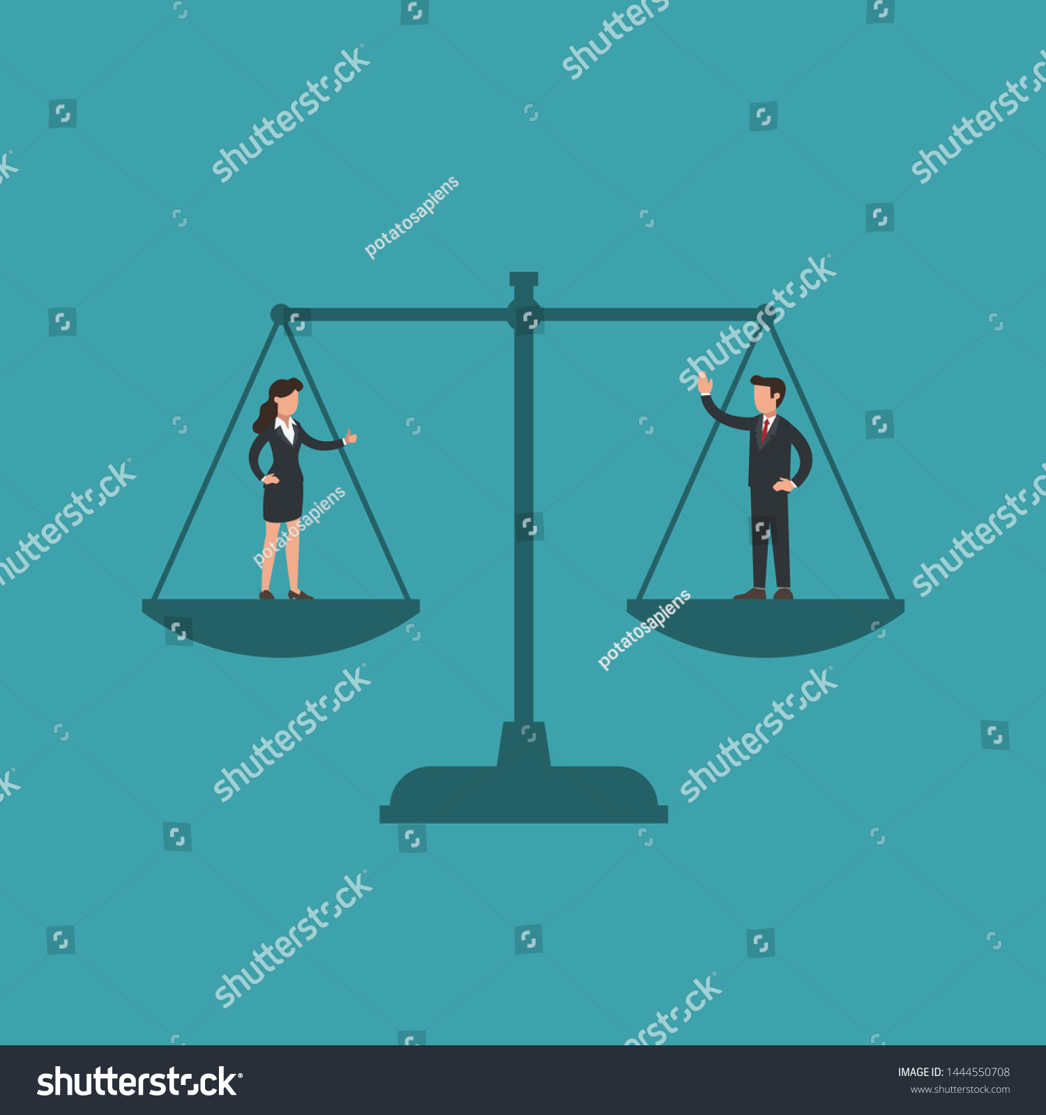 Woman Man On Scales Male Female Stock Vector (Royalty Free) 1444550708 ...