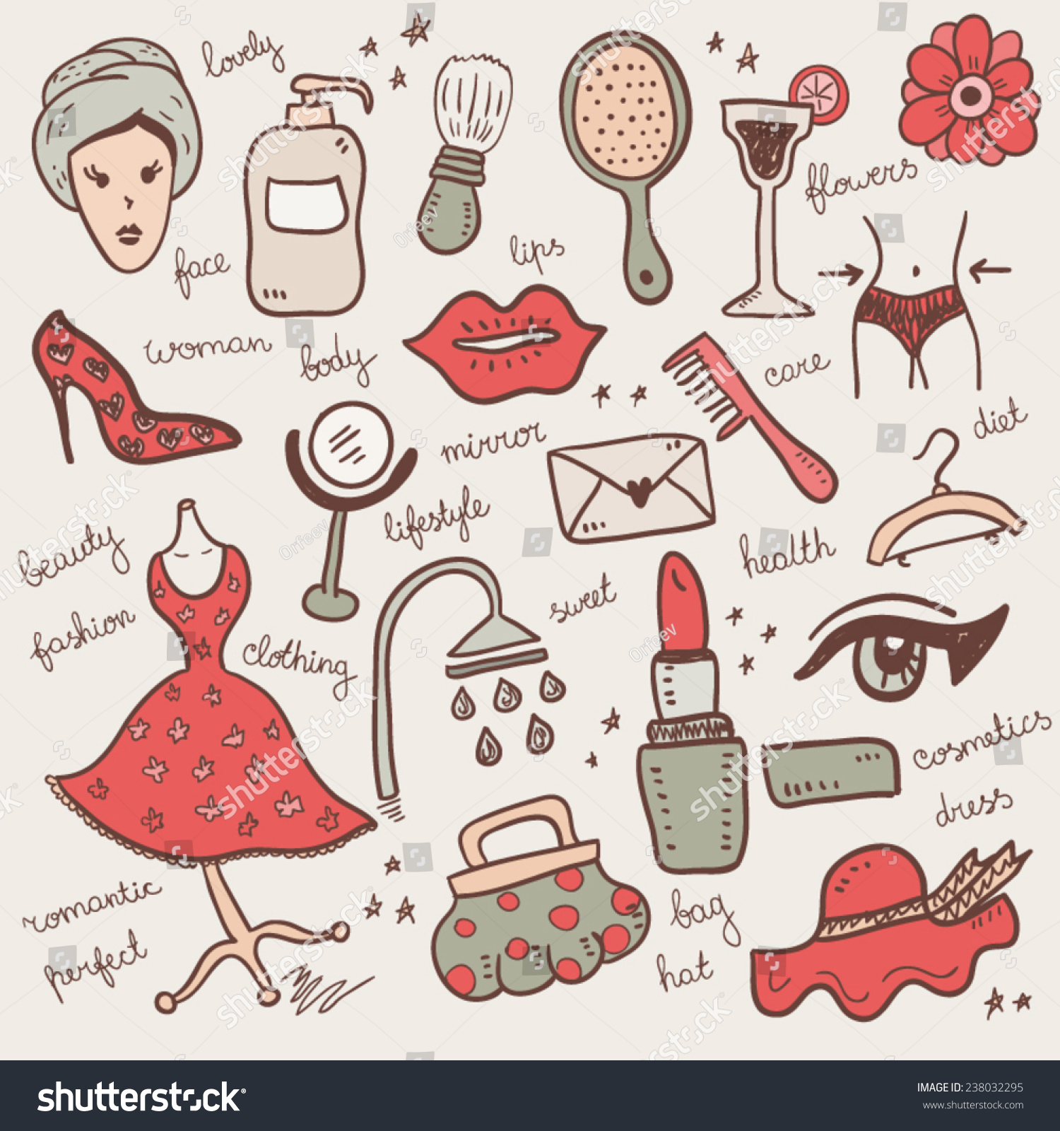 Woman Beauty Objects Stock Vector Illustration 238032295 : Shutterstock