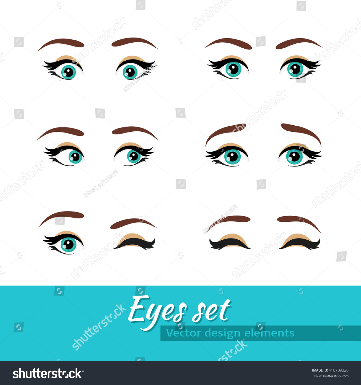 Woman Blue Eyes Set Different Expressions Stock Vector Royalty Free 418709326 