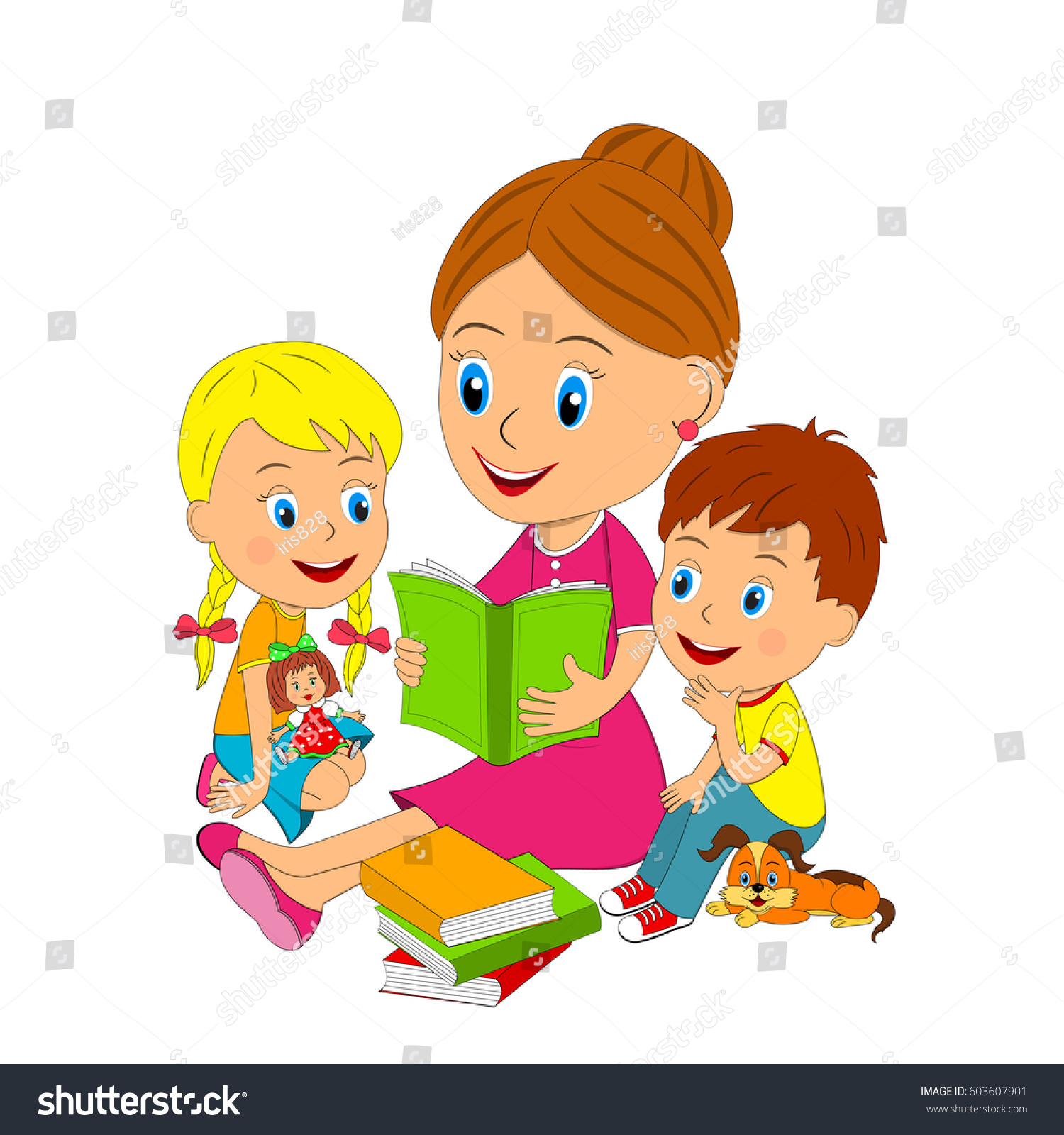 Womanboy Girl Sit Read Book Illustration Stock Vector (Royalty Free ...