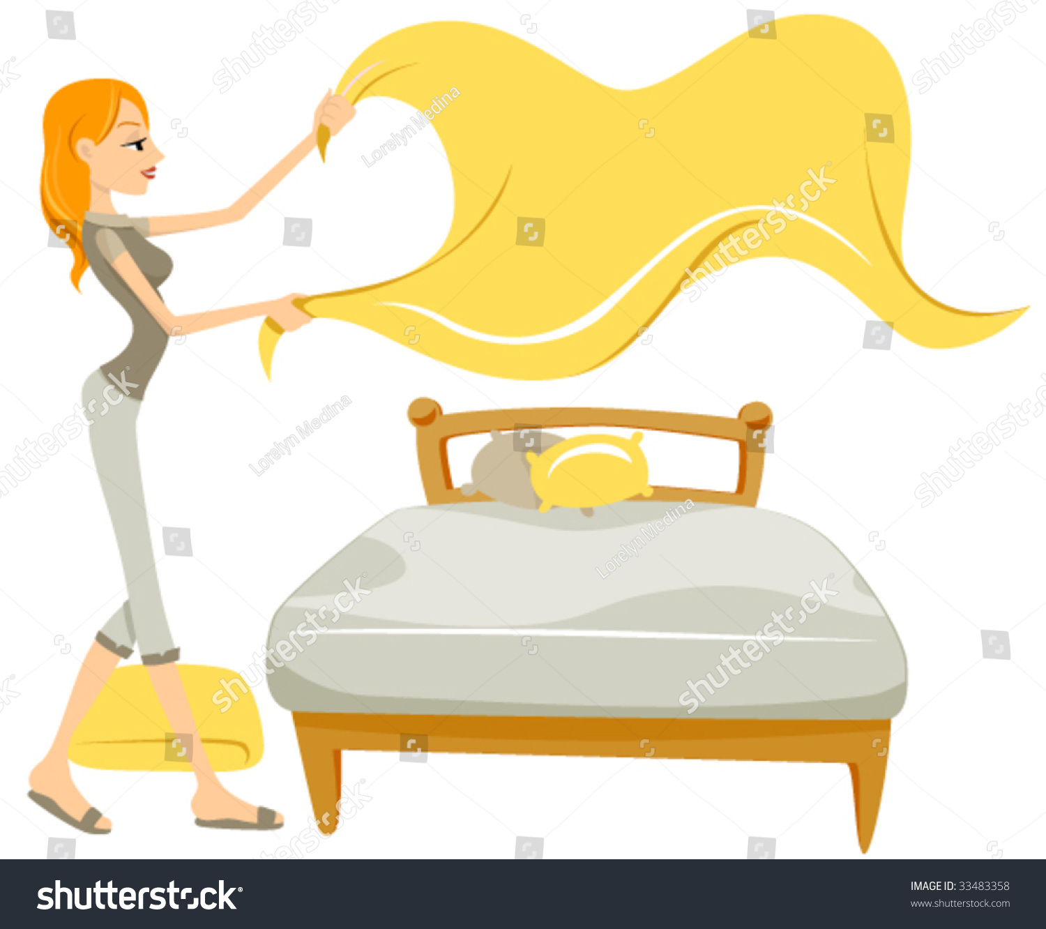 Woman Changing Bed Linen Vector Stock Vector Royalty Free 33483358