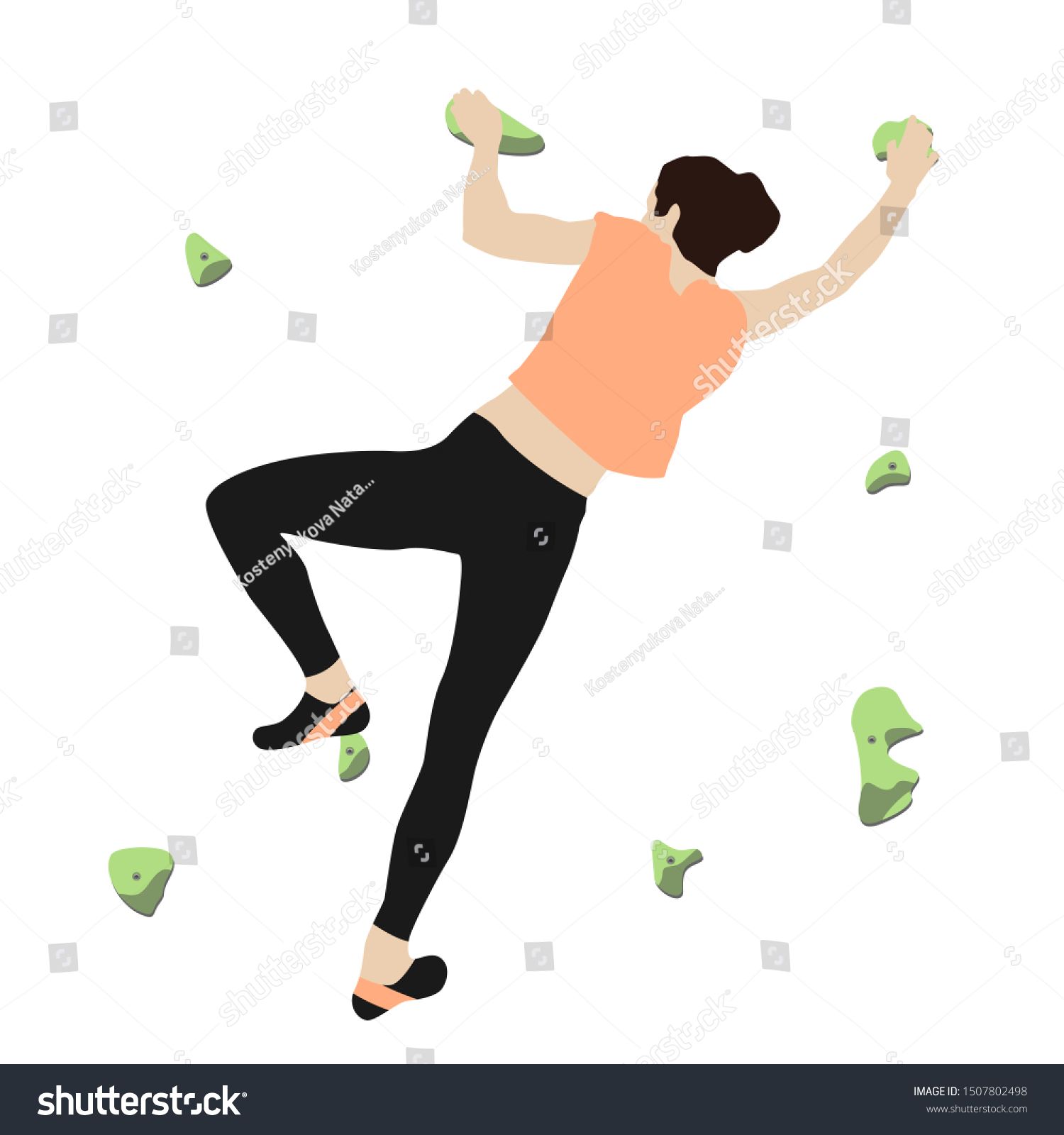 Woman Climbs Climbing Wall Climbing Gym Stock Vector Royalty Free