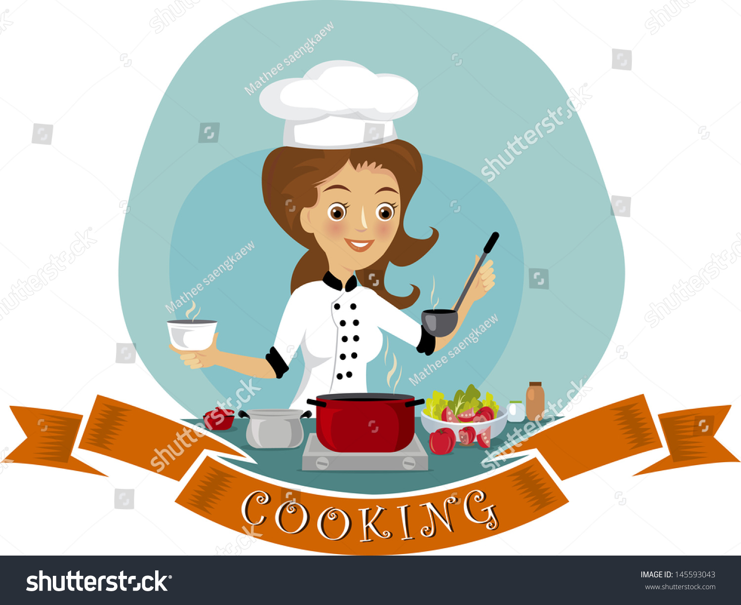 Woman Cooking Stock Vector Illustration 145593043 : Shutterstock