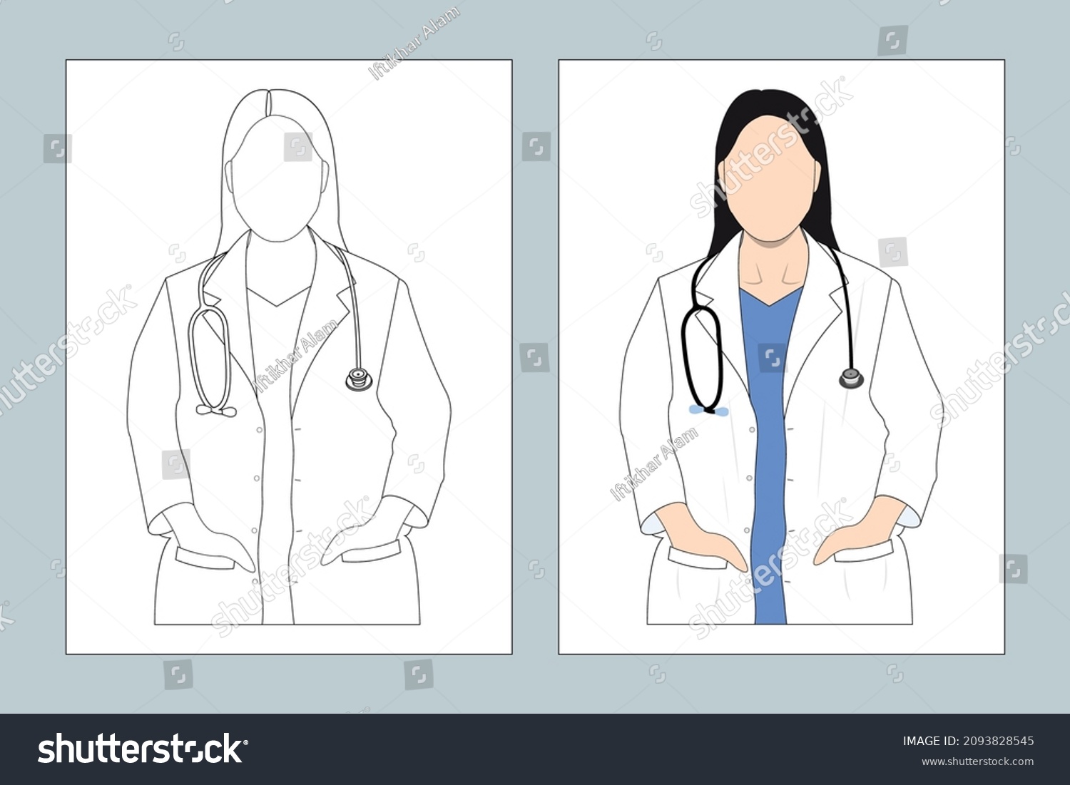 SVG of Woman doctor line art illustration. Female doctor flat design. Doctor coloring page line art. Medical doctor coloring page vector. Female nurse with stethoscope line art. Coloring page SVG cut file. svg