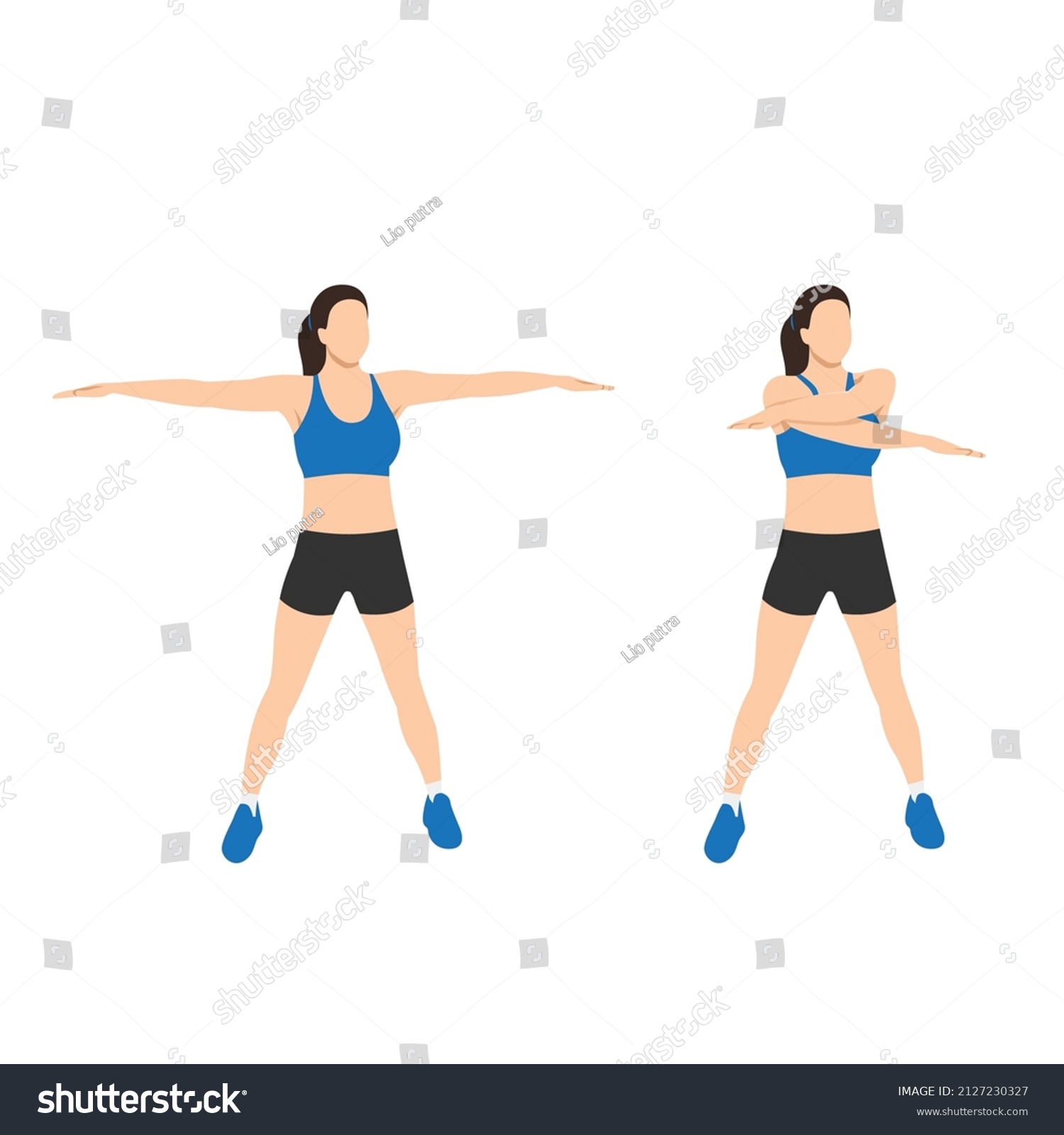 Woman Doing Arm Swings Exercise Flat Stock Vector (Royalty Free) 2127230327