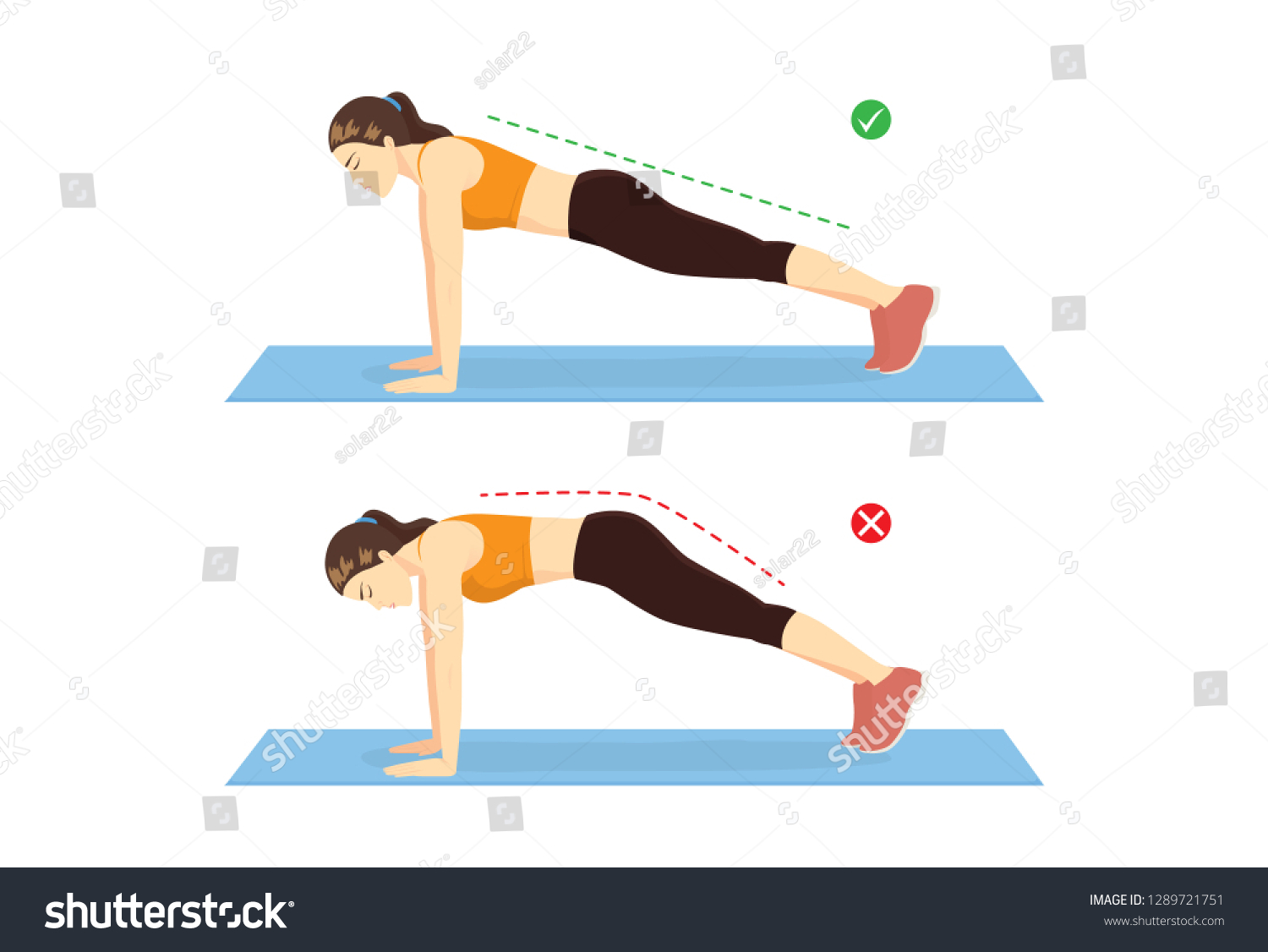 Woman Doing Correct Plank Exercise Position Stock Vector (Royalty Free ...