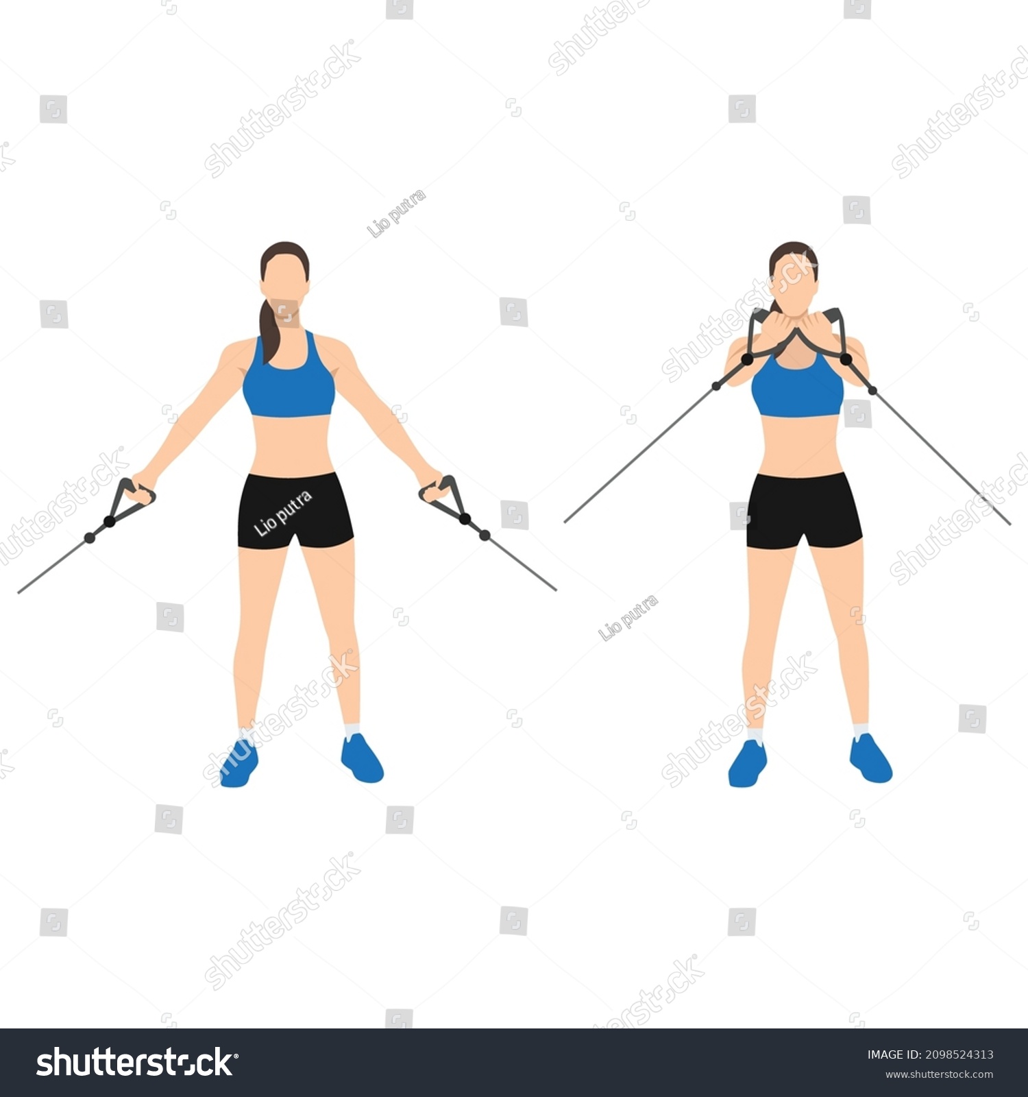 Woman Doing Low Upward Cable Pulley Stock Vector (Royalty Free) 2098524313