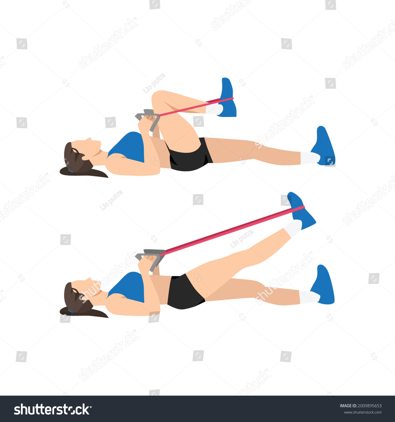 Woman Doing Resistance Band Lying Leg Stock Vector (Royalty Free ...