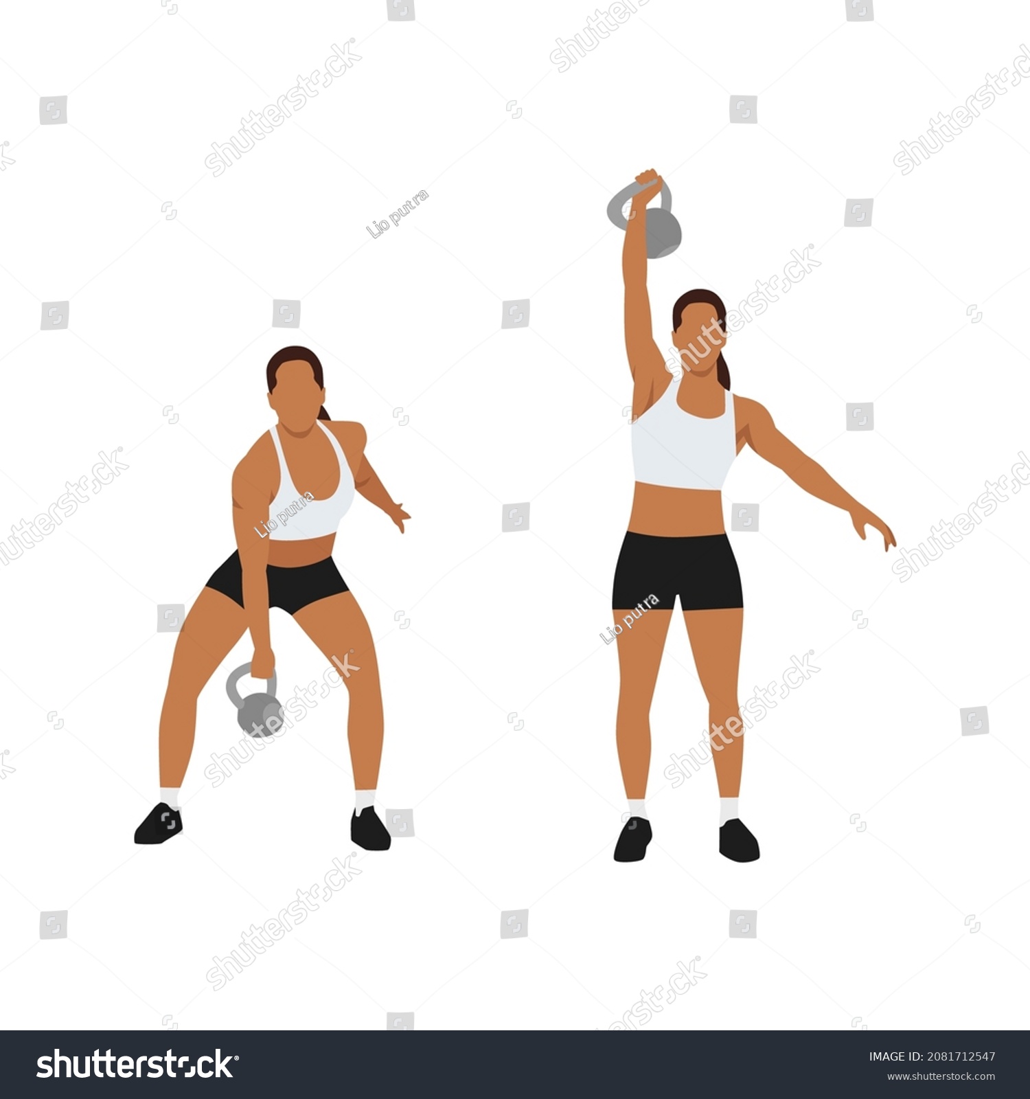 SVG of Woman doing Single arm kettlebell snatch exercise. Flat vector illustration isolated on white background. workout character set svg