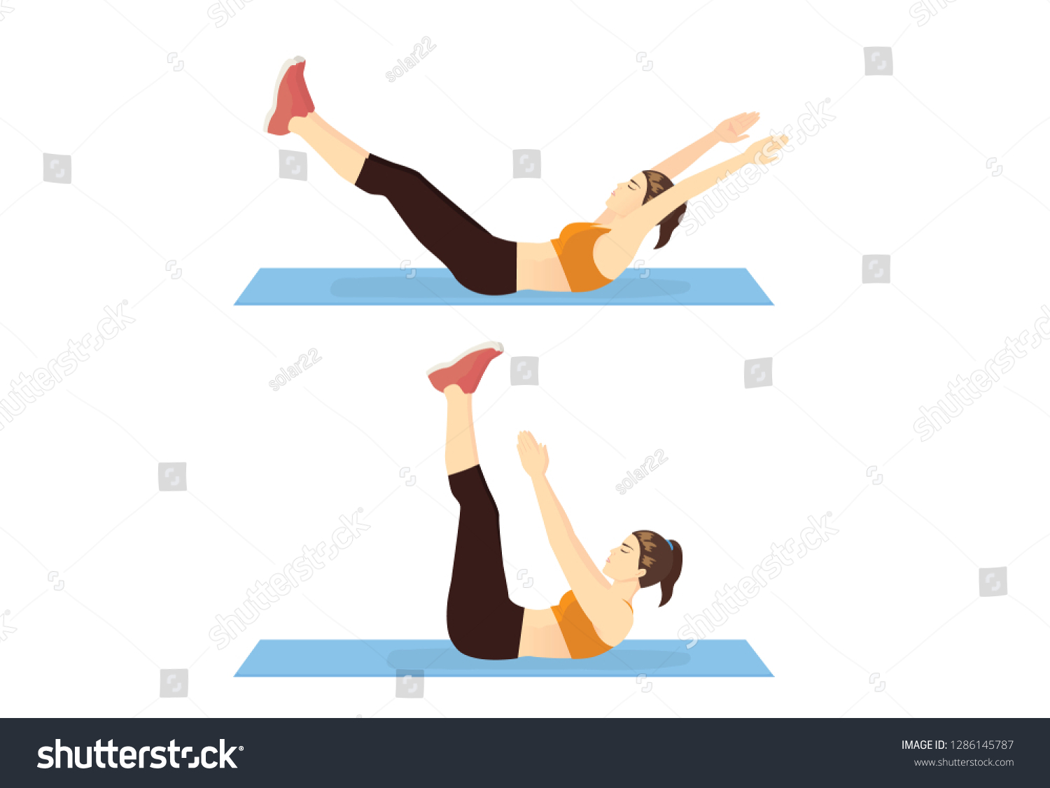 Woman Doing Toe Touch Crunches Workoutin Stock Vector (Royalty Free ...