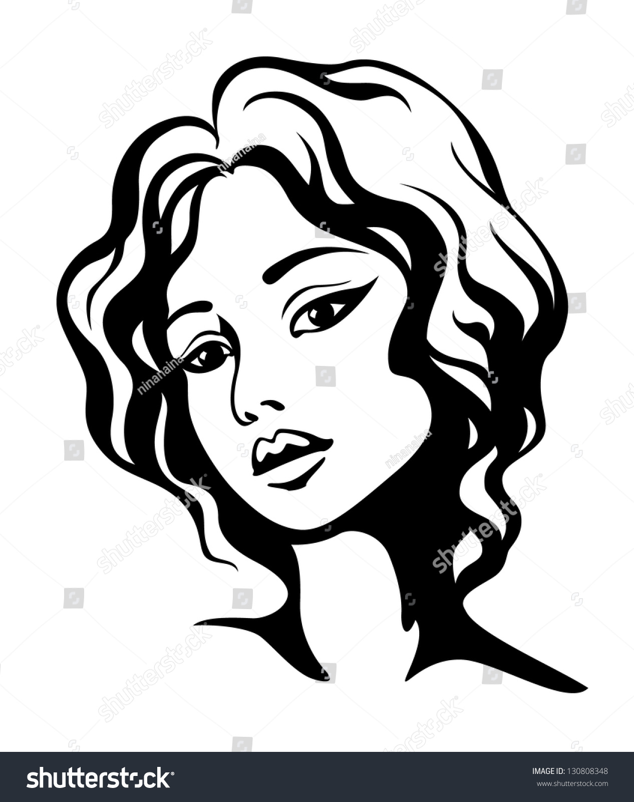 Woman Face Black Silhouette Stock Vector Illustration 130808348 ...
