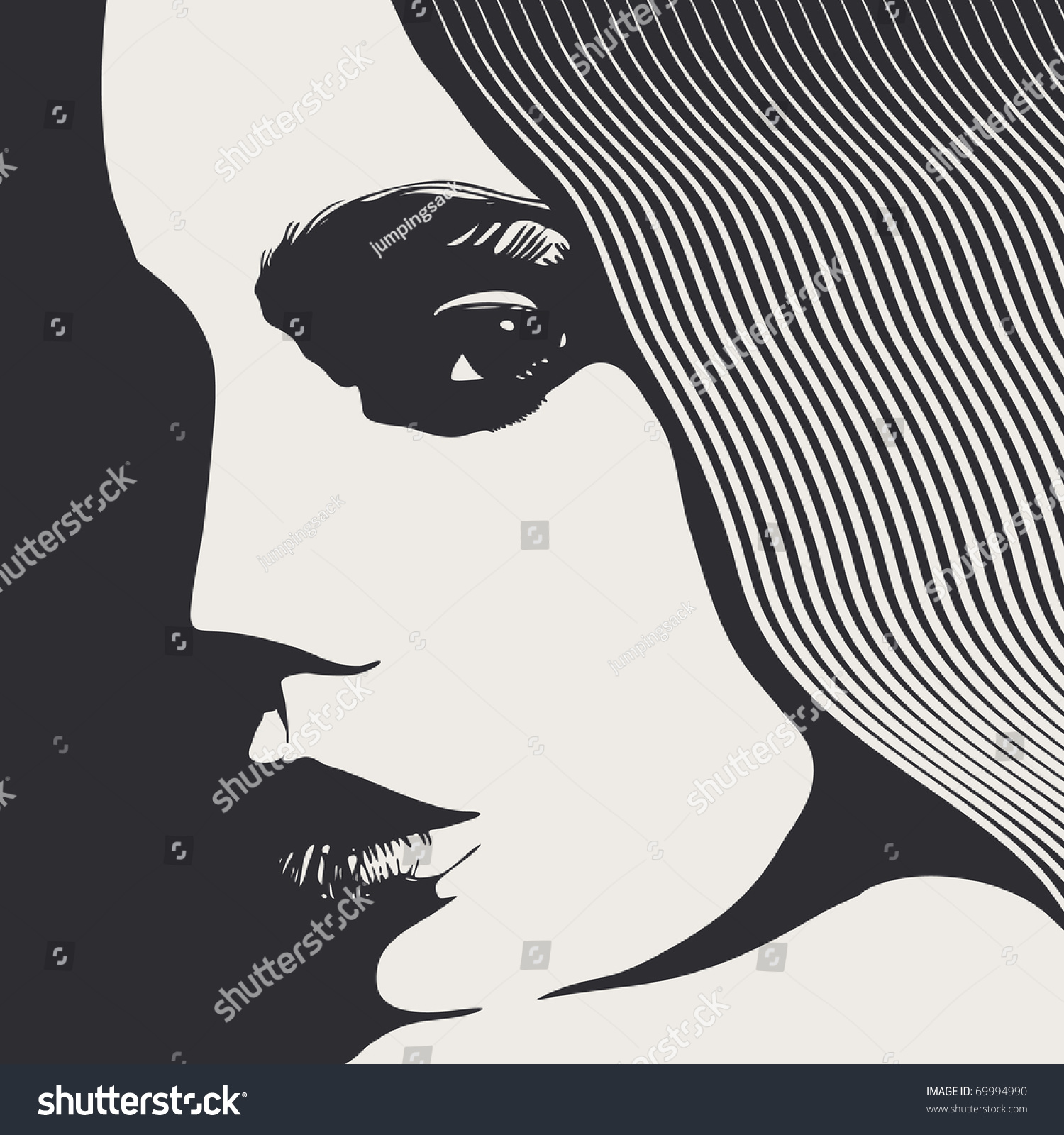 Woman Face Engraved Style Vector Illustration Stock Vector 69994990 ...