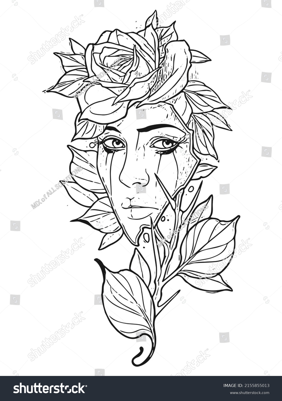 Woman Face Flowers One Line Drawing Stock Vector (Royalty Free ...