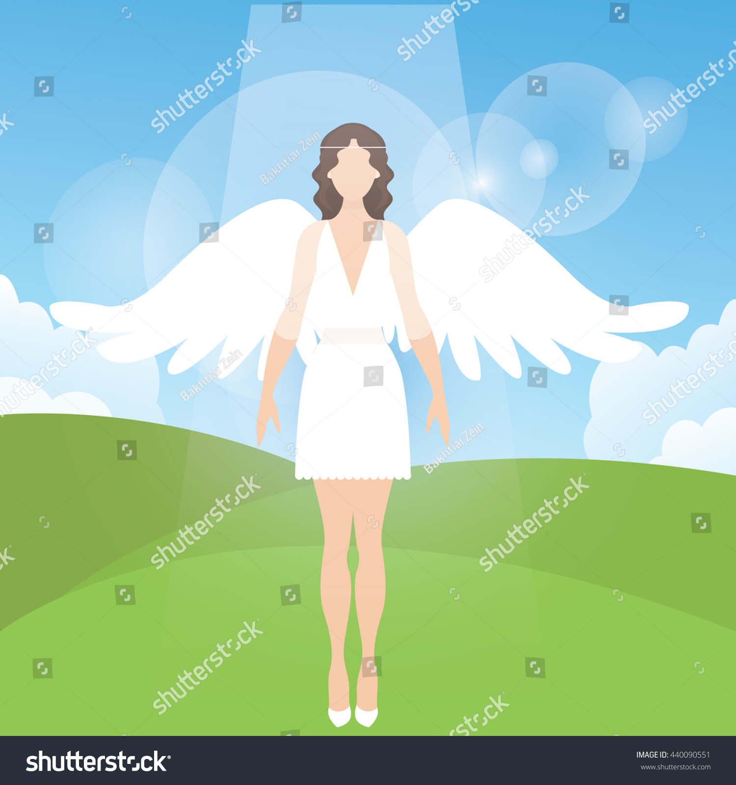Woman Female Angel Feather Wings Standing Stock Vector Royalty Free 440090551