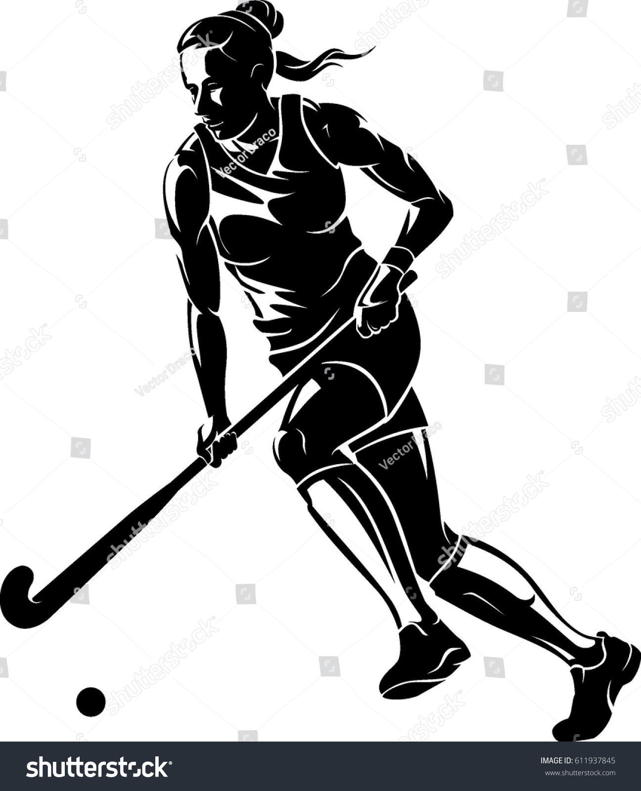 Woman Field Hockey Side View Stock Vector (Royalty Free) 611937845 ...