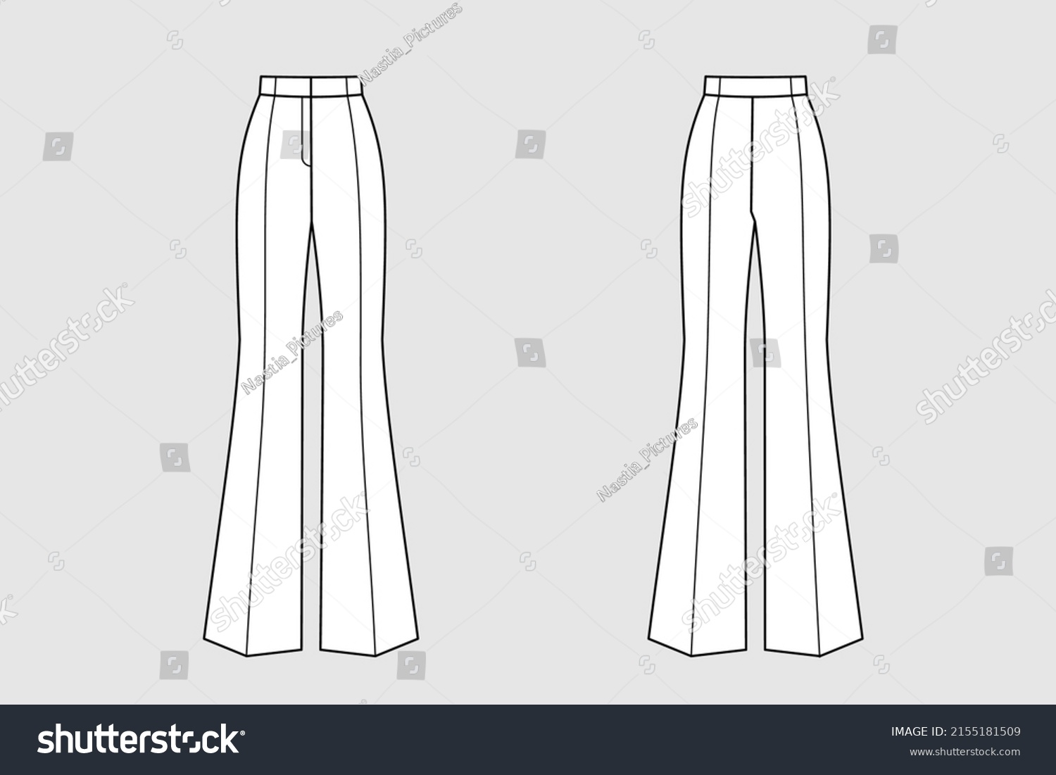 Woman Flared Trousers Pants Vector Template Stock Vector (Royalty Free ...