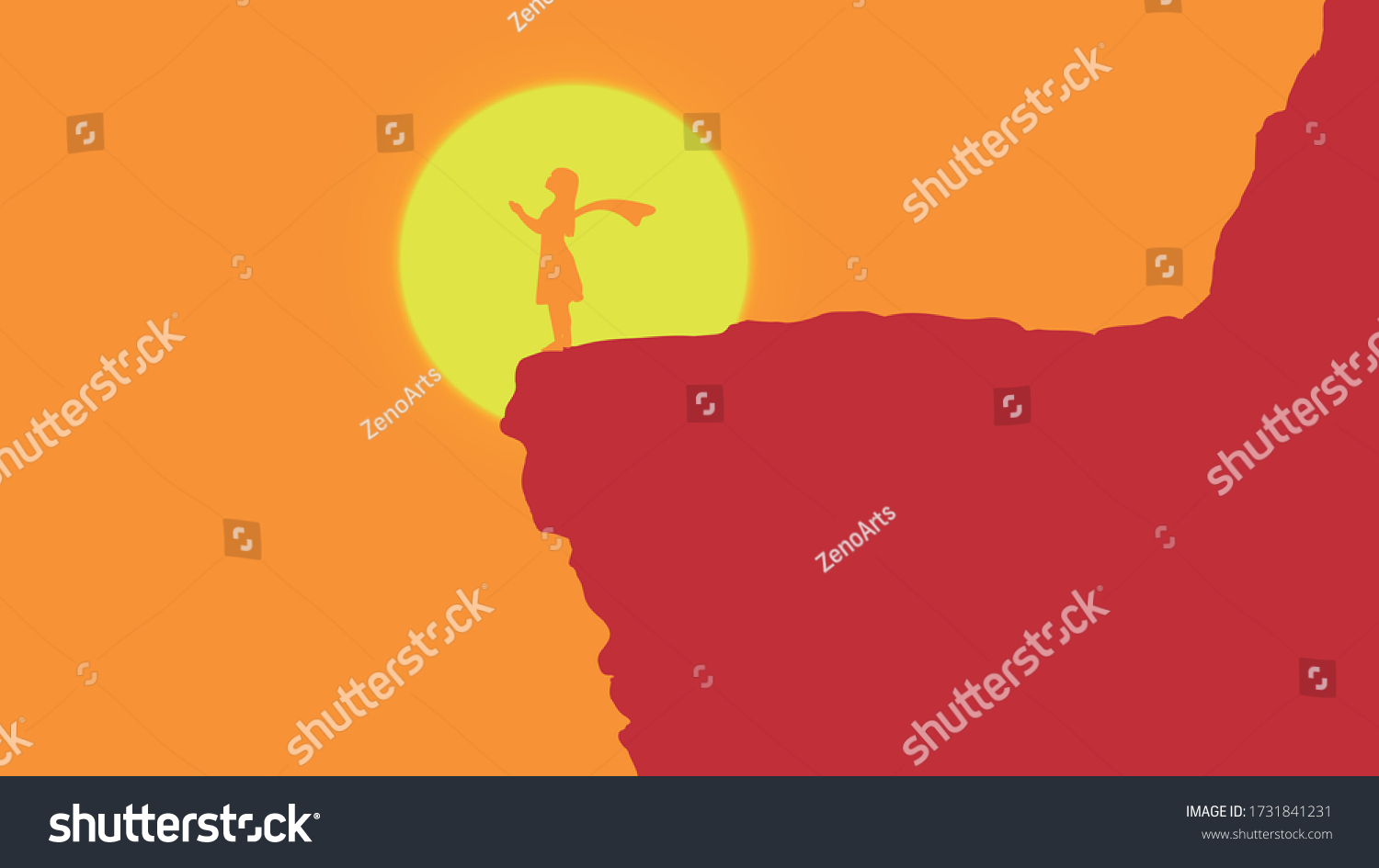 Woman Girl Praying On Sunset Mountain Stock Vector (Royalty Free ...