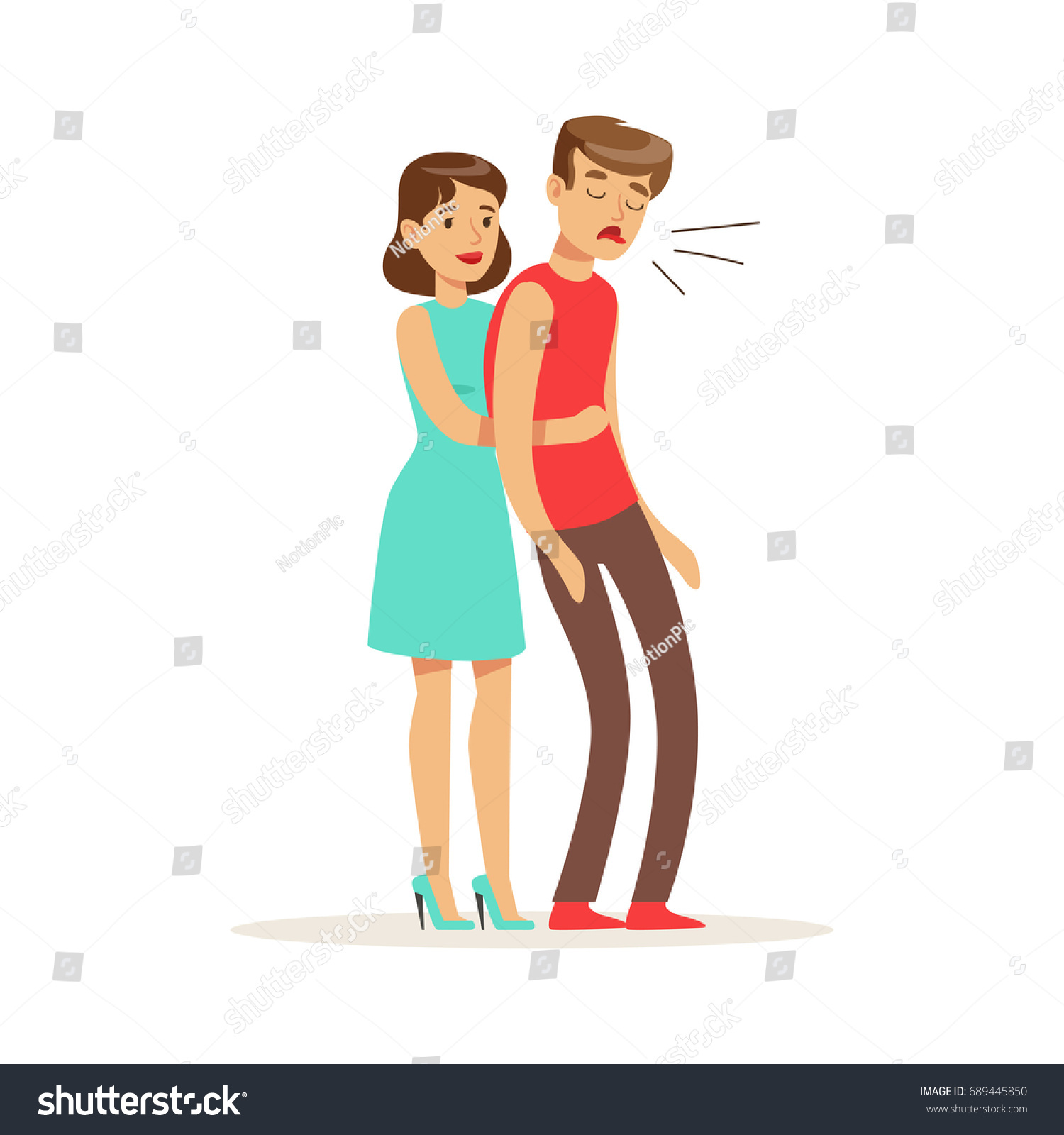 Woman Giving Choking Man Heimlich Maneuver Stock Vector (Royalty Free ...