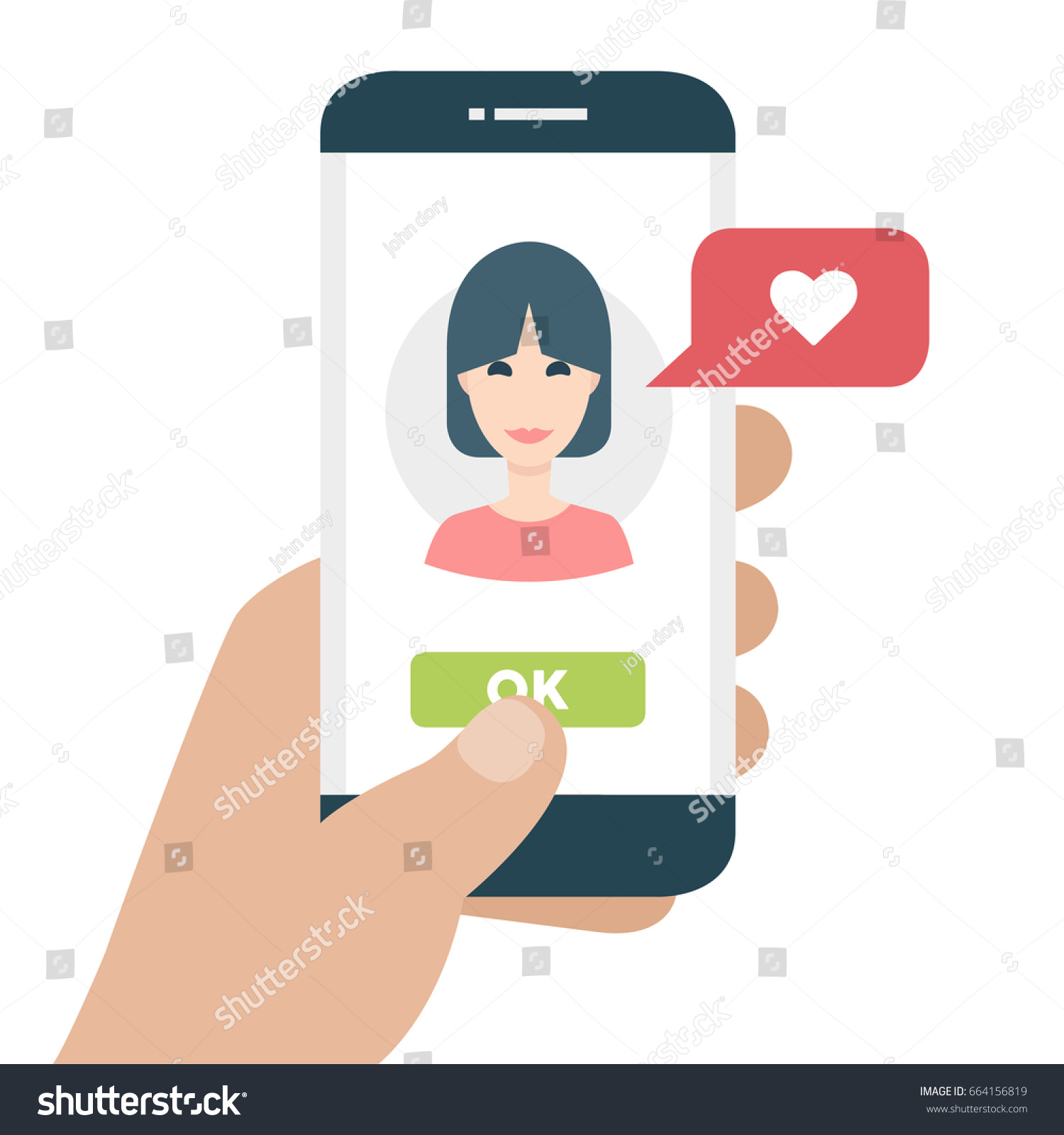 Woman Hand Holding Smartphone Heart Emoji Stock Vector Royalty Free