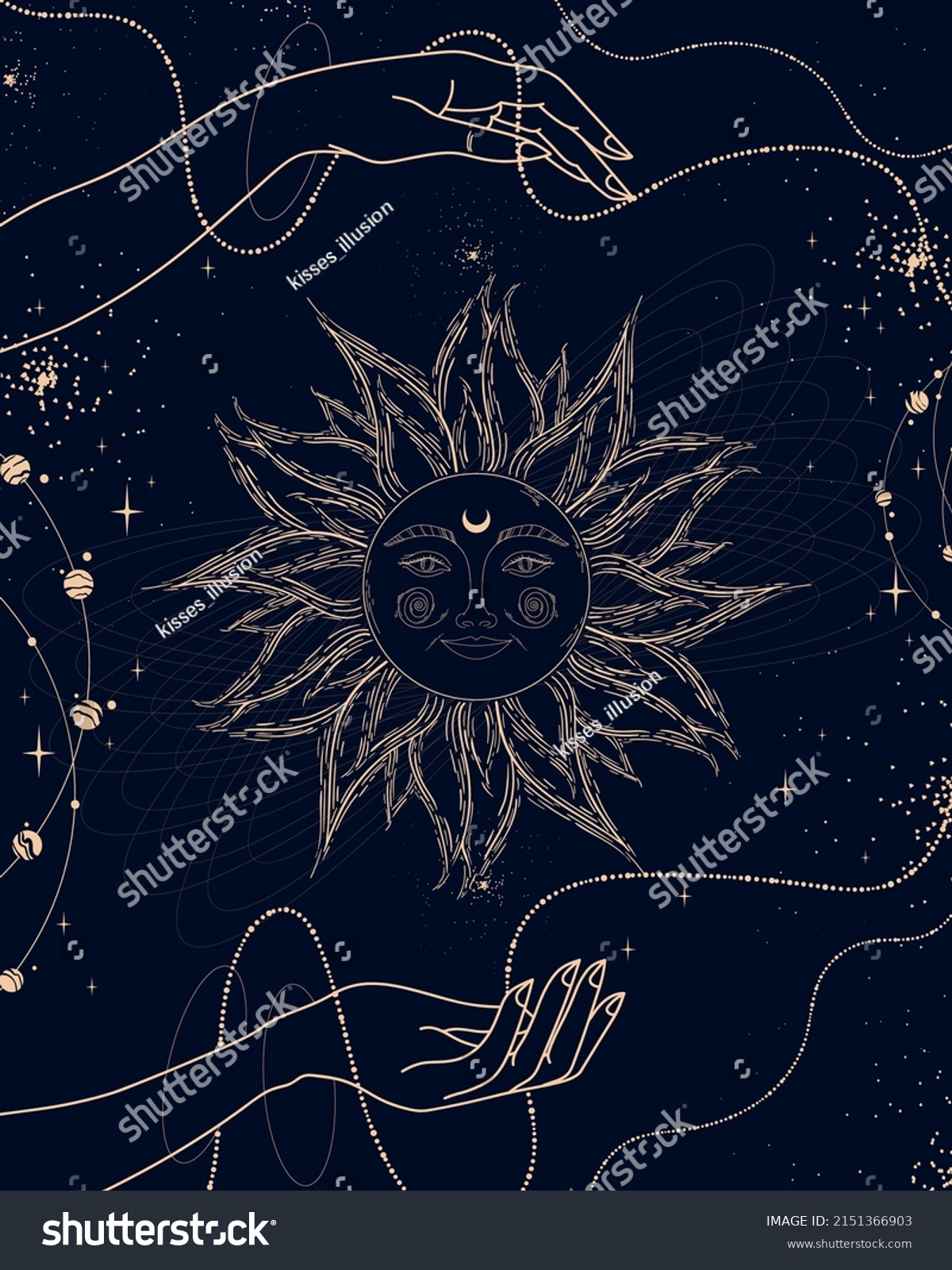 Woman Hands Embrace Sun Floating Space Stock Vector (Royalty Free ...