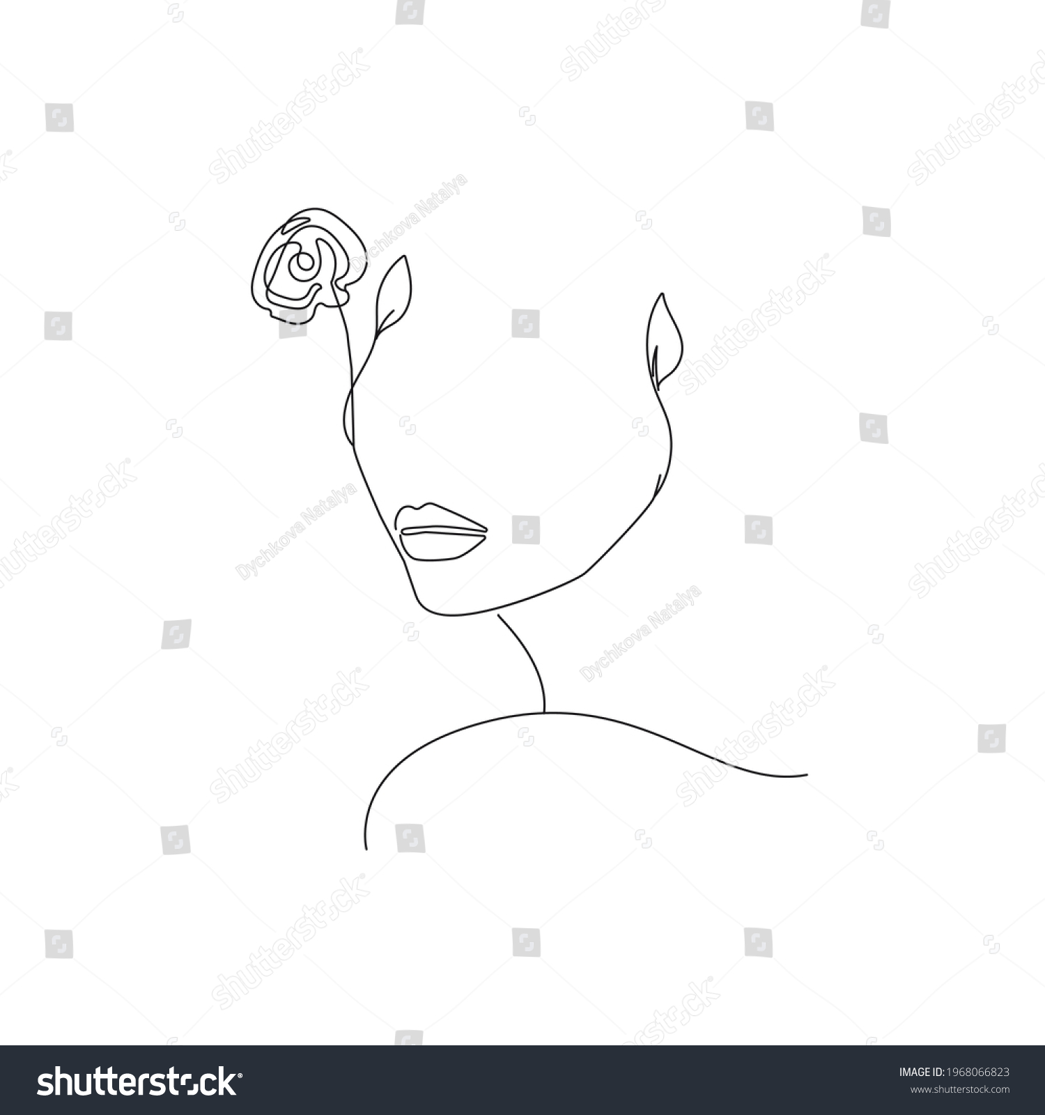 Woman Head Flowers Leaves Line Vector Stock Vector (Royalty Free ...