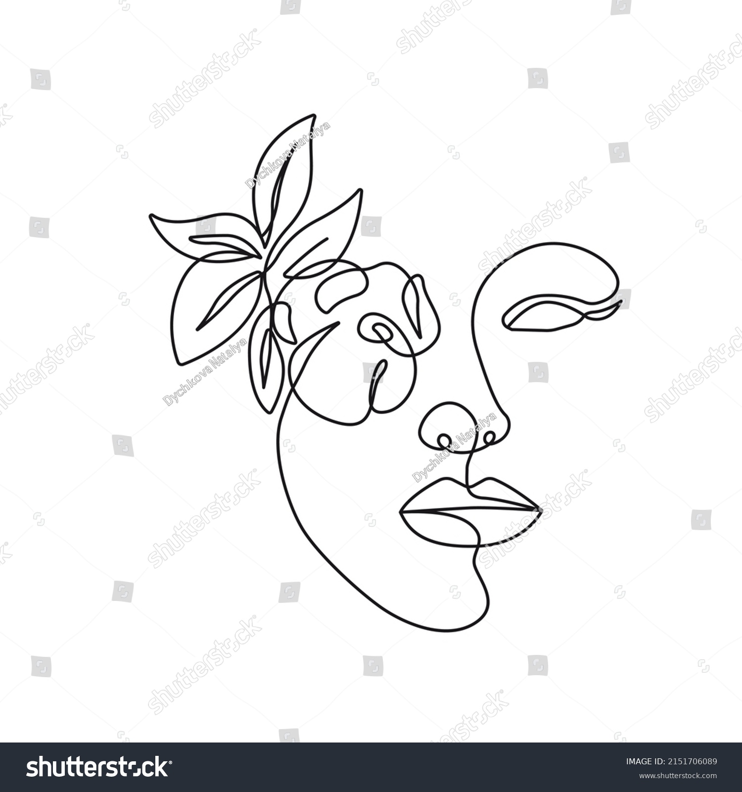 Woman Head Flowers One Line Drawing Stock Vector Royalty Free 2151706089 Shutterstock 4177