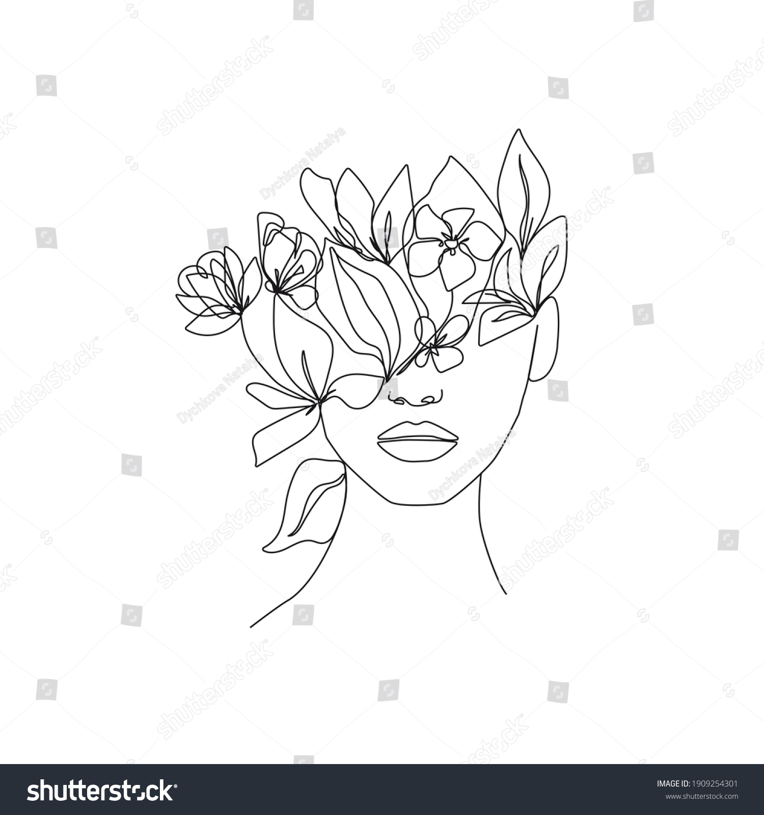 Woman Head Flowers One Line Drawing Stock Vector Royalty Free 1909254301 Shutterstock 7225