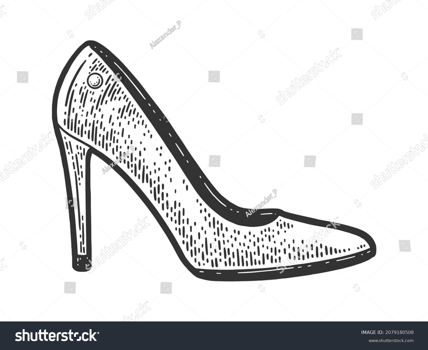 SVG of woman high heel shoe sketch engraving vector illustration. T-shirt apparel print design. Scratch board imitation. Black and white hand drawn image. svg
