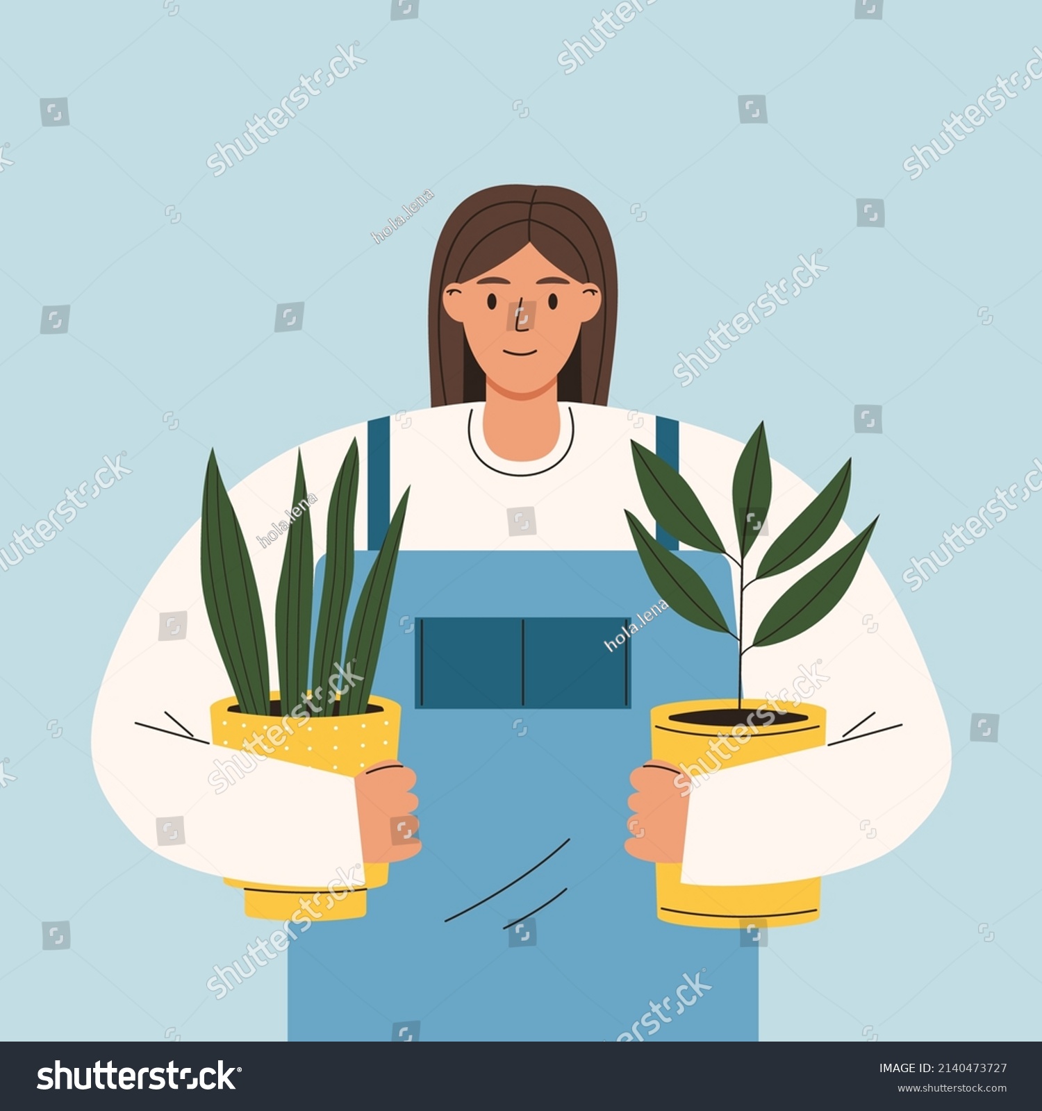 Woman Holding Potted Plants Concept Growing Stock Vector (Royalty Free ...