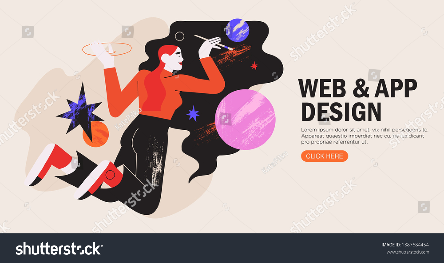 SVG of Woman illustrator working in vector graphics editor or design program. Freelance designer draw space or abstract shapes with brush. Creative process of making website, ui, mobile application. design. svg