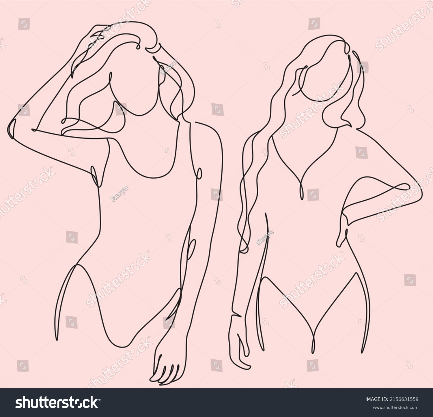 recommend clip art: Woman in a bathing suit. One line vector drawing. Portrait minimalistic style. Nature symbol of cosmetics. Modern continuous line art. Fashion print.Modern
