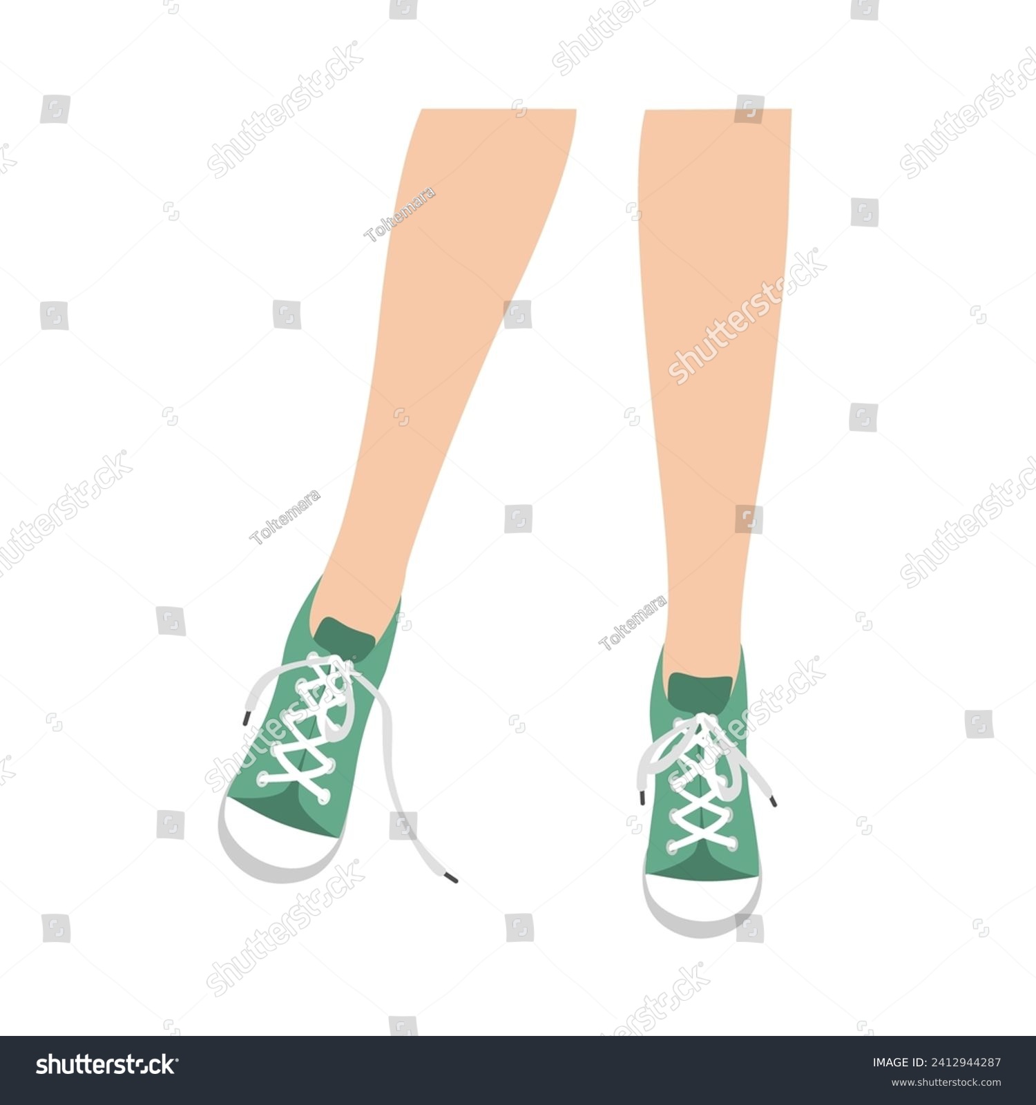 SVG of Woman legs in green sneakers with untied shoelaces. Vector illustration isolated on white background svg