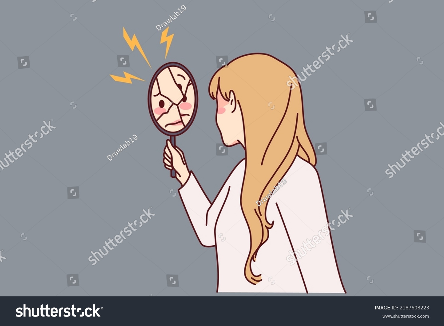 SVG of Woman looking in broken mirror suffer from personality disorder. Unhappy female struggle with psychological or mental problems. Vector illustration.  svg