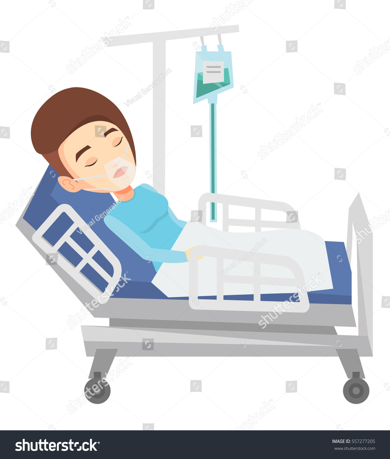 Woman Lying Hospital Bed Oxygen Mask Stock Vector 557277205 - Shutterstock