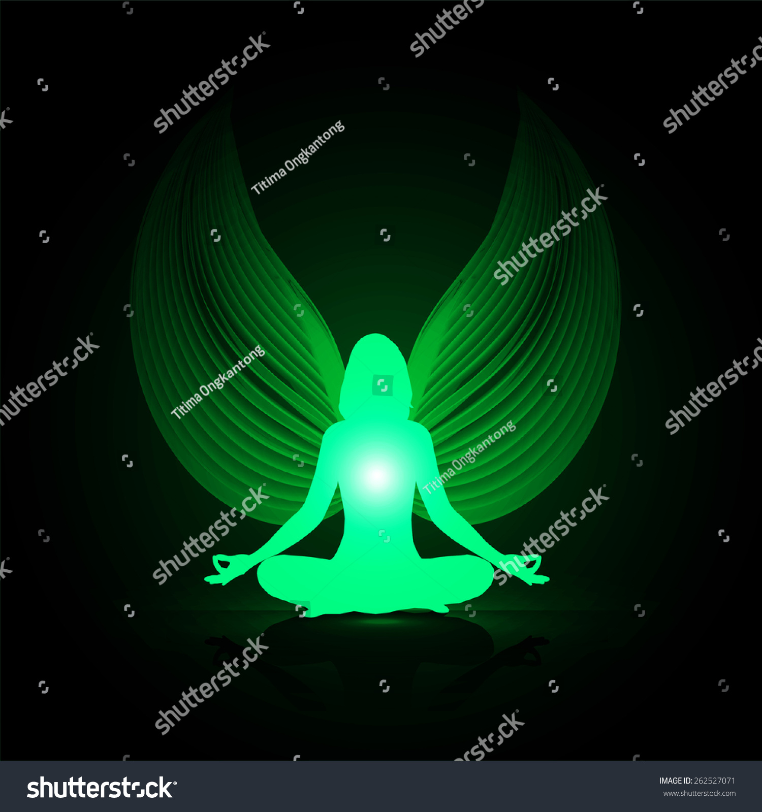 Woman Meditate Yoga Angel Wings Green Stock Vector Royalty Free 262527071 1646